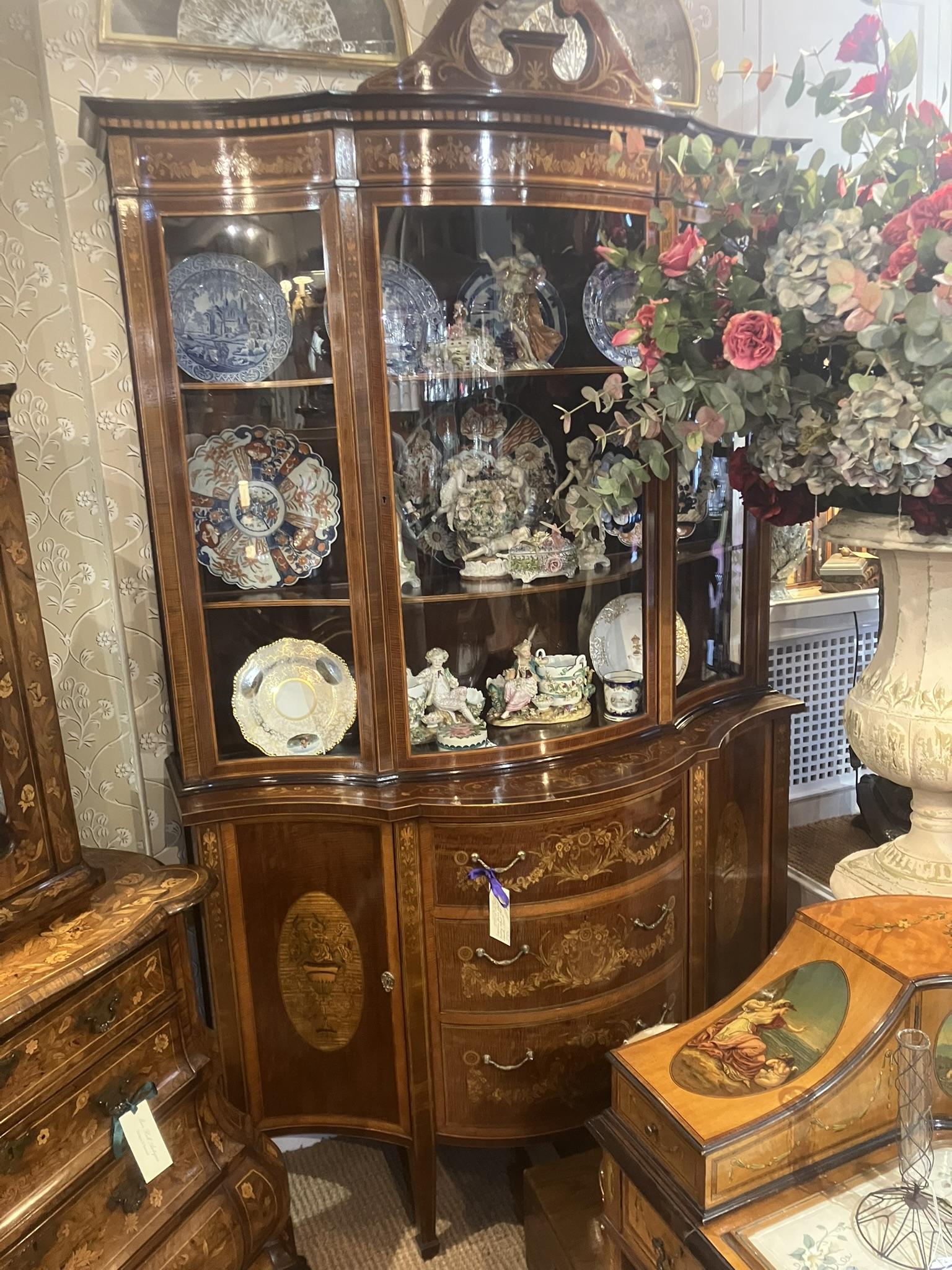 Serpentine Fronted Glazed Edwardian Display Cabinet (1 of 1)