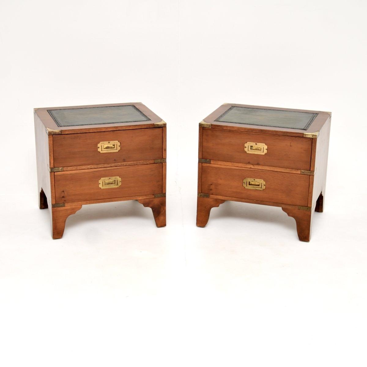 Pair of Yew Wood Military Campaign Style Bedside Chests (1 of 10) Pair of Yew Wood Military Campaign Style Bedside Chests (1 of 10)