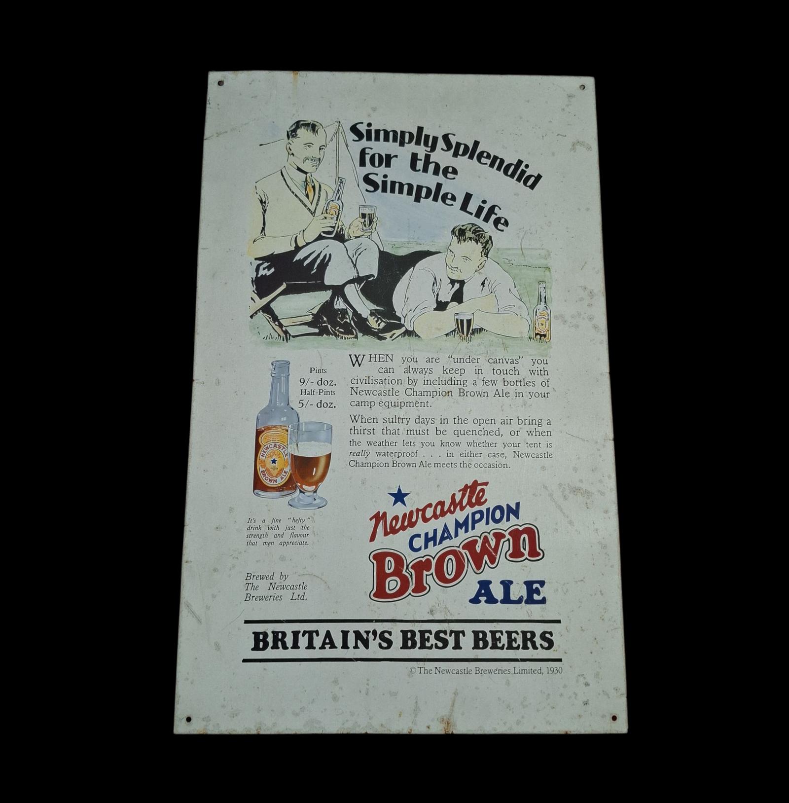 Original Tin Newcastle Brown Ale Advertising  Sign (1 of 1)