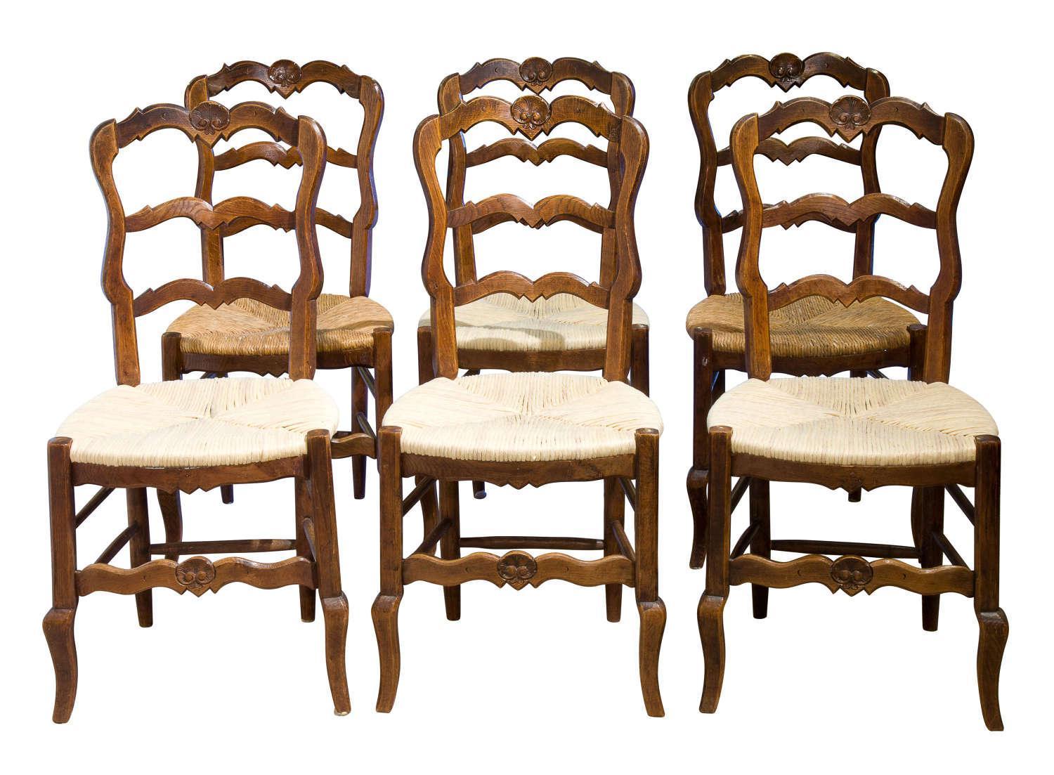 Set of 6 French Oak Ladderback Chairs (1 of 9) Set of 6 French Oak Ladderback Chairs (1 of 9)