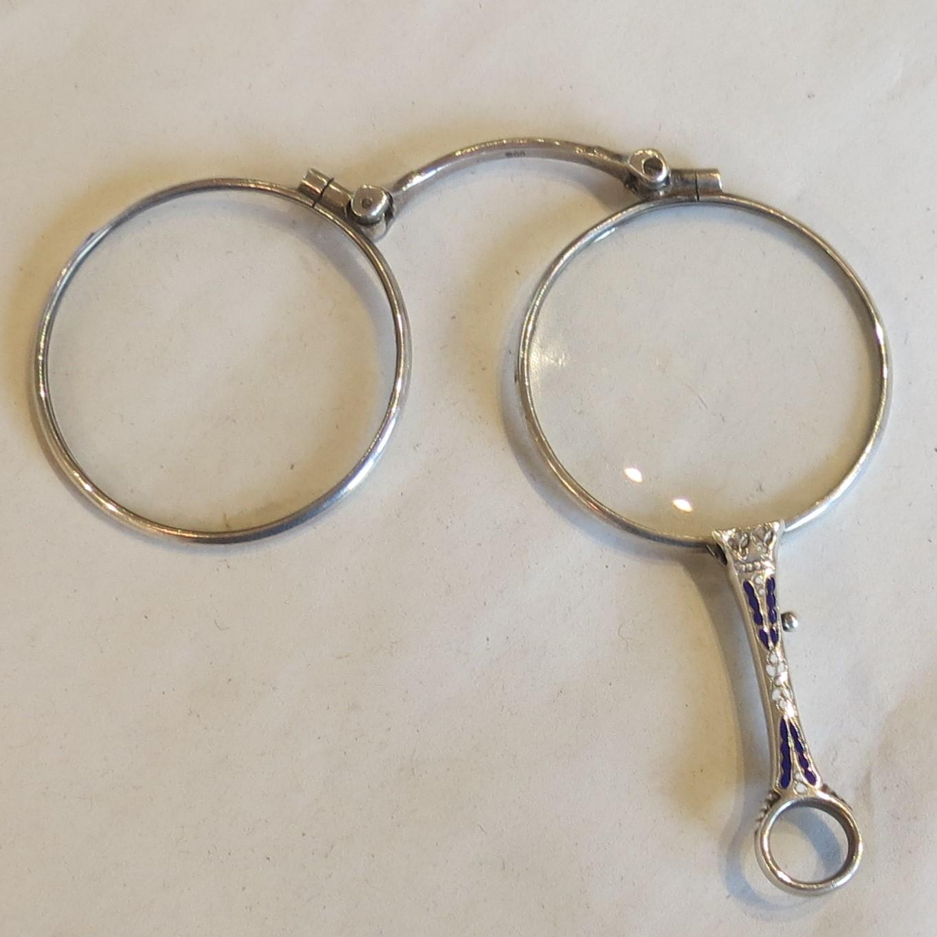 Pair of Antique Silver & Enamel Lorgnettes c.1890 (1 of 5)
