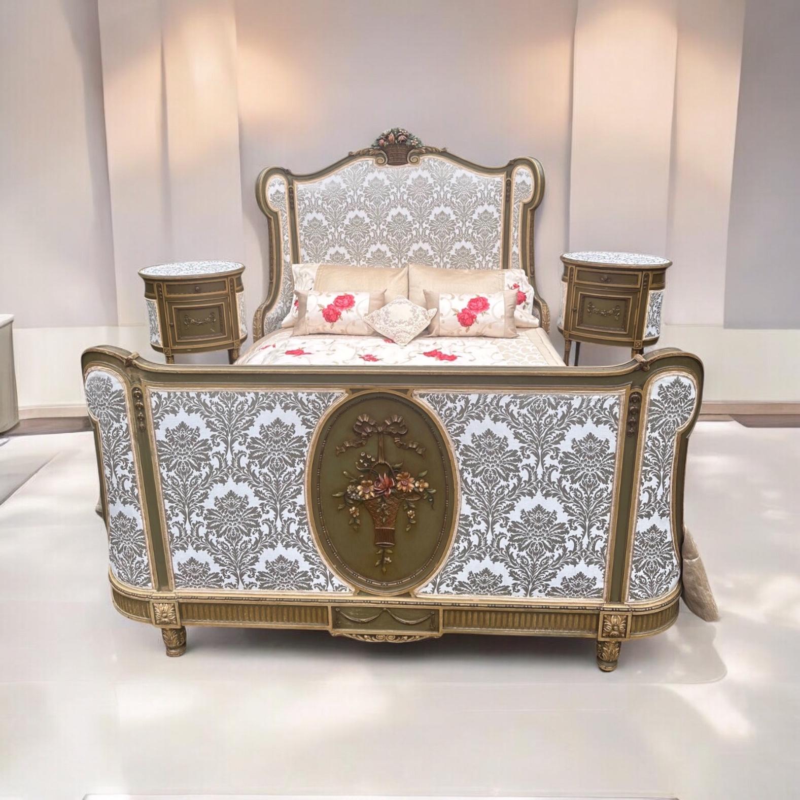 French King Size Bed Frame Bedside Tables New Upholstery (1 of 31)