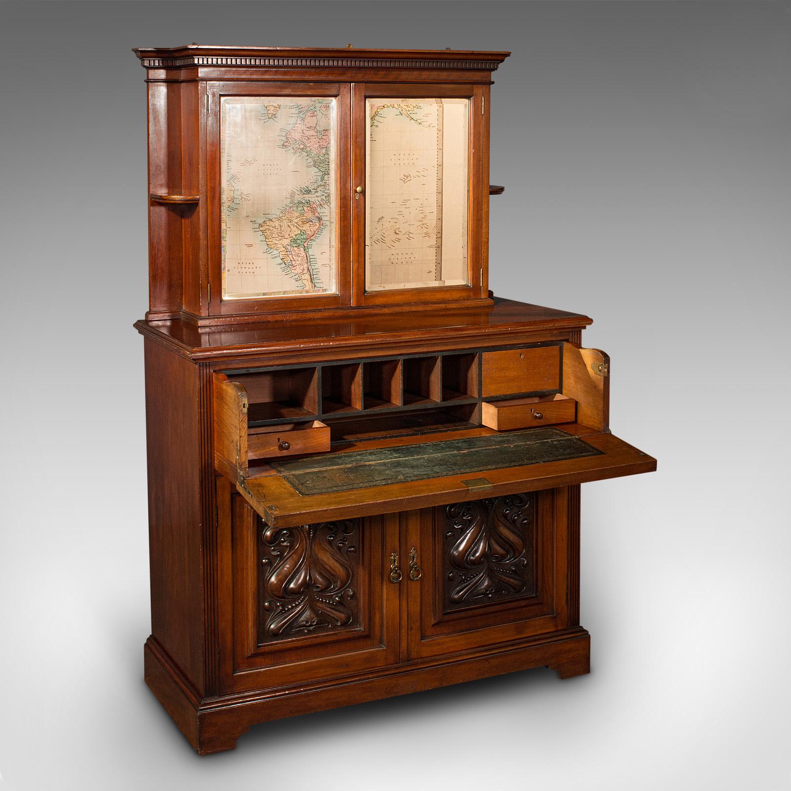 Antique Secretaire Sideboard, English, Correspondence Cabinet - Victorian c.1900 (1 of 12)