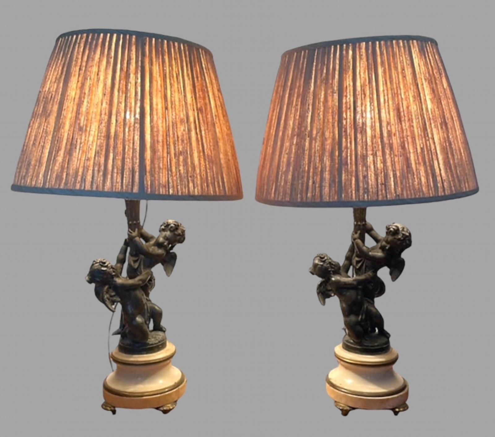 Pair of Cherub Lamps with Marble & Brass Bases (1 of 5) Pair of Cherub Lamps with Marble & Brass Bases (1 of 5)
