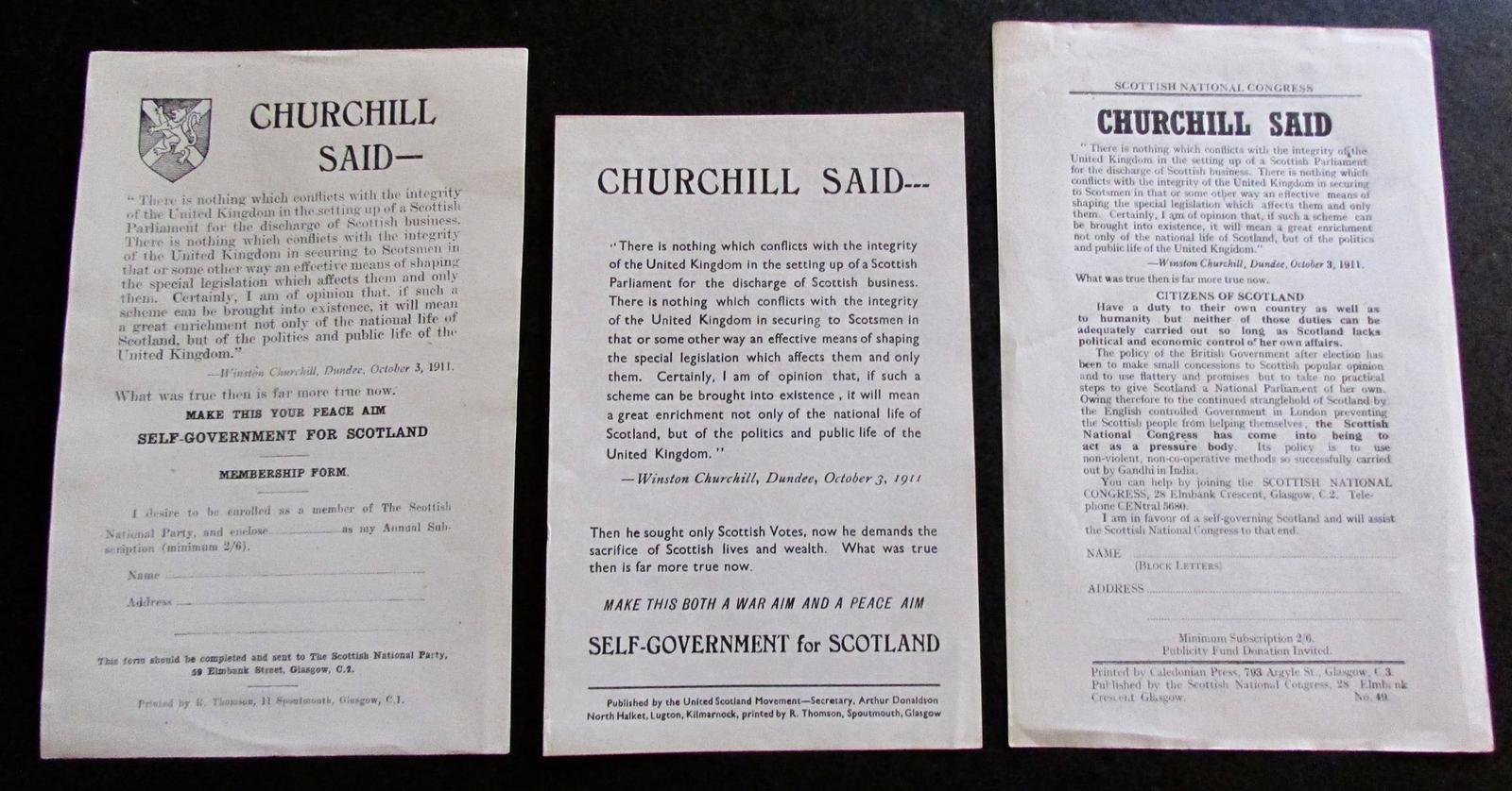 1911 Churchill Said Rare Winston Churchill Leaflets Self Government for Scotland (1 of 4)
