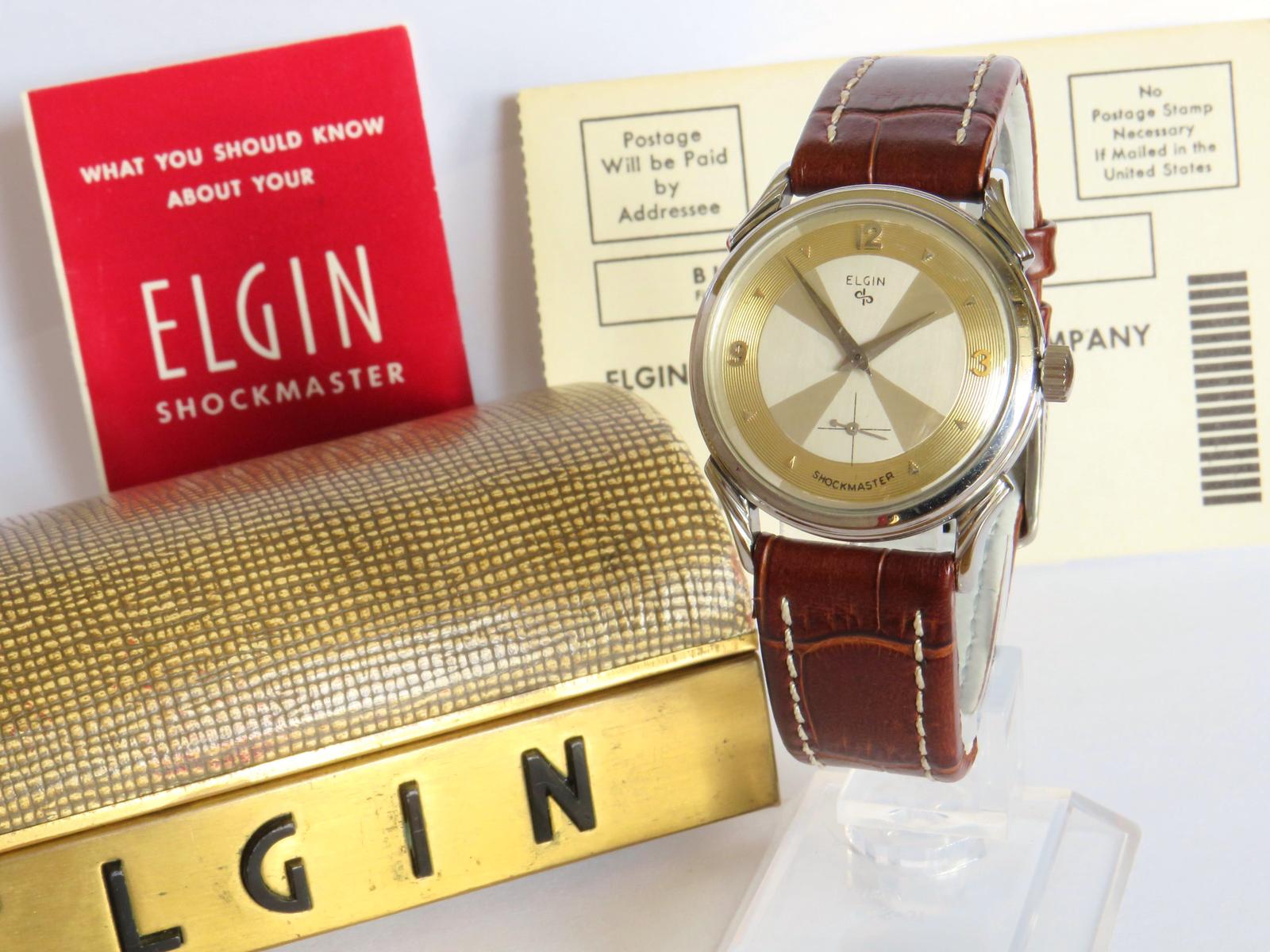 Watch: Gents 1950s Elgin Shockmaster Wrist Watch, Box & Papers (1 of 5)
