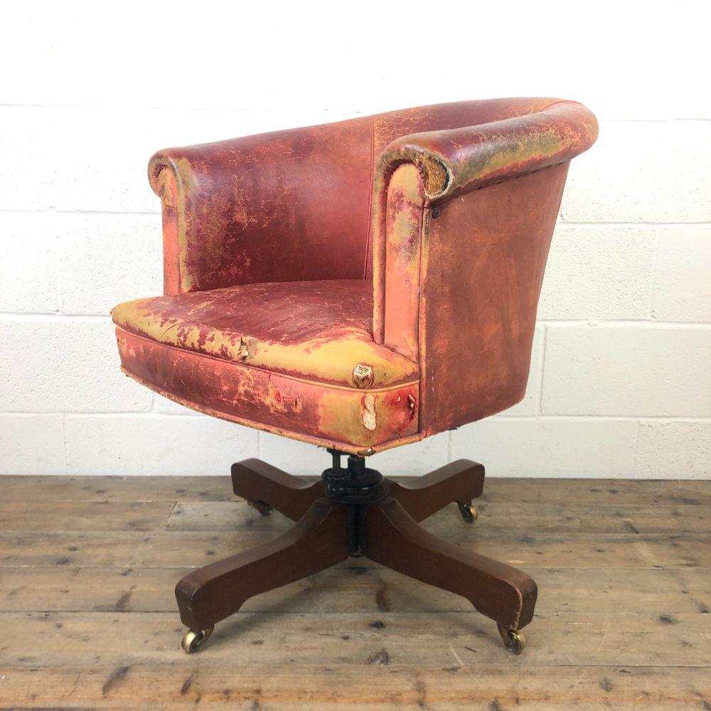 Antique Distressed Leather Swivel Armchair (1 of 8) Antique Distressed Leather Swivel Armchair (1 of 8)