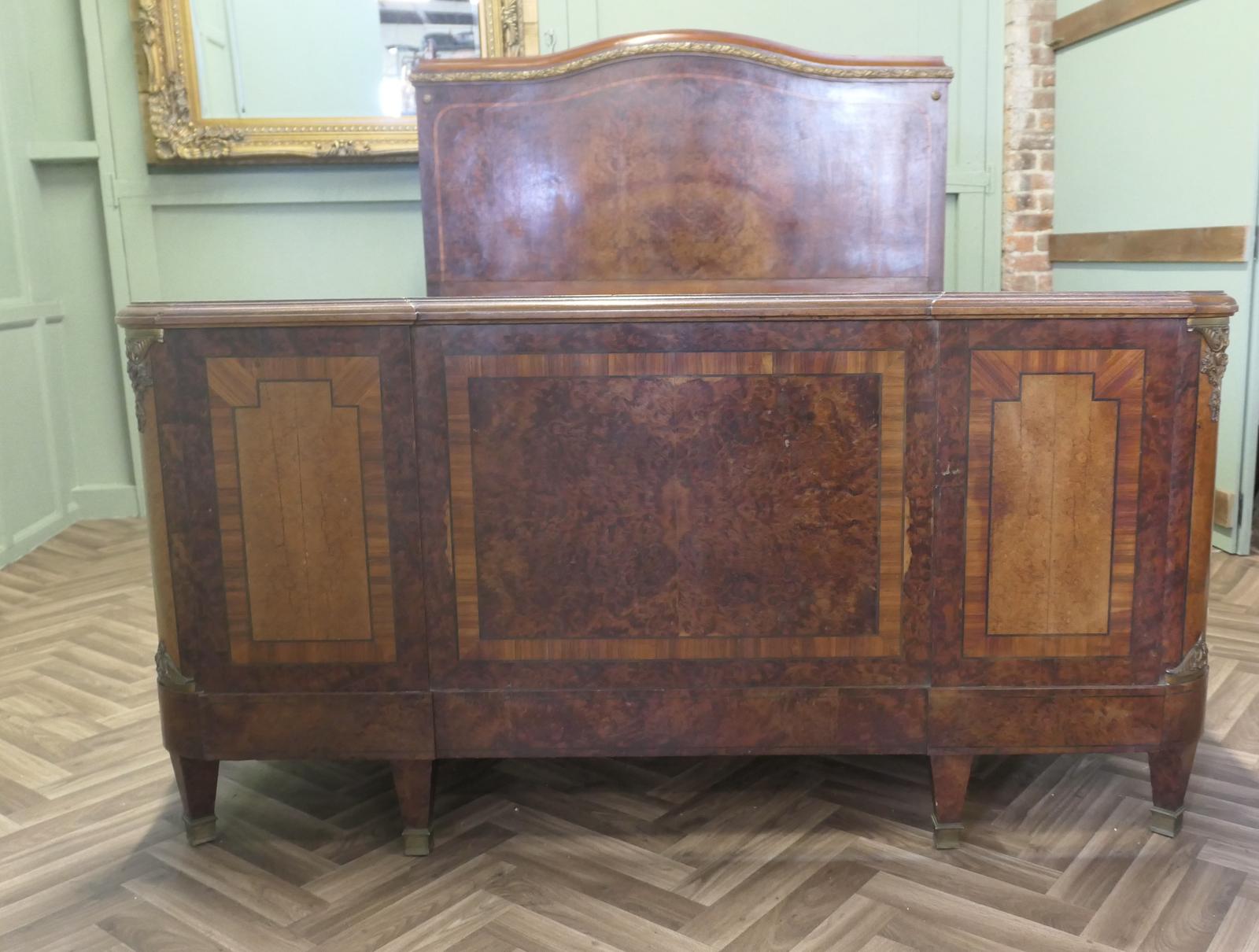 French Empire Style Art Deco Bur Walnut 5ft Double Bed (1 of 15)