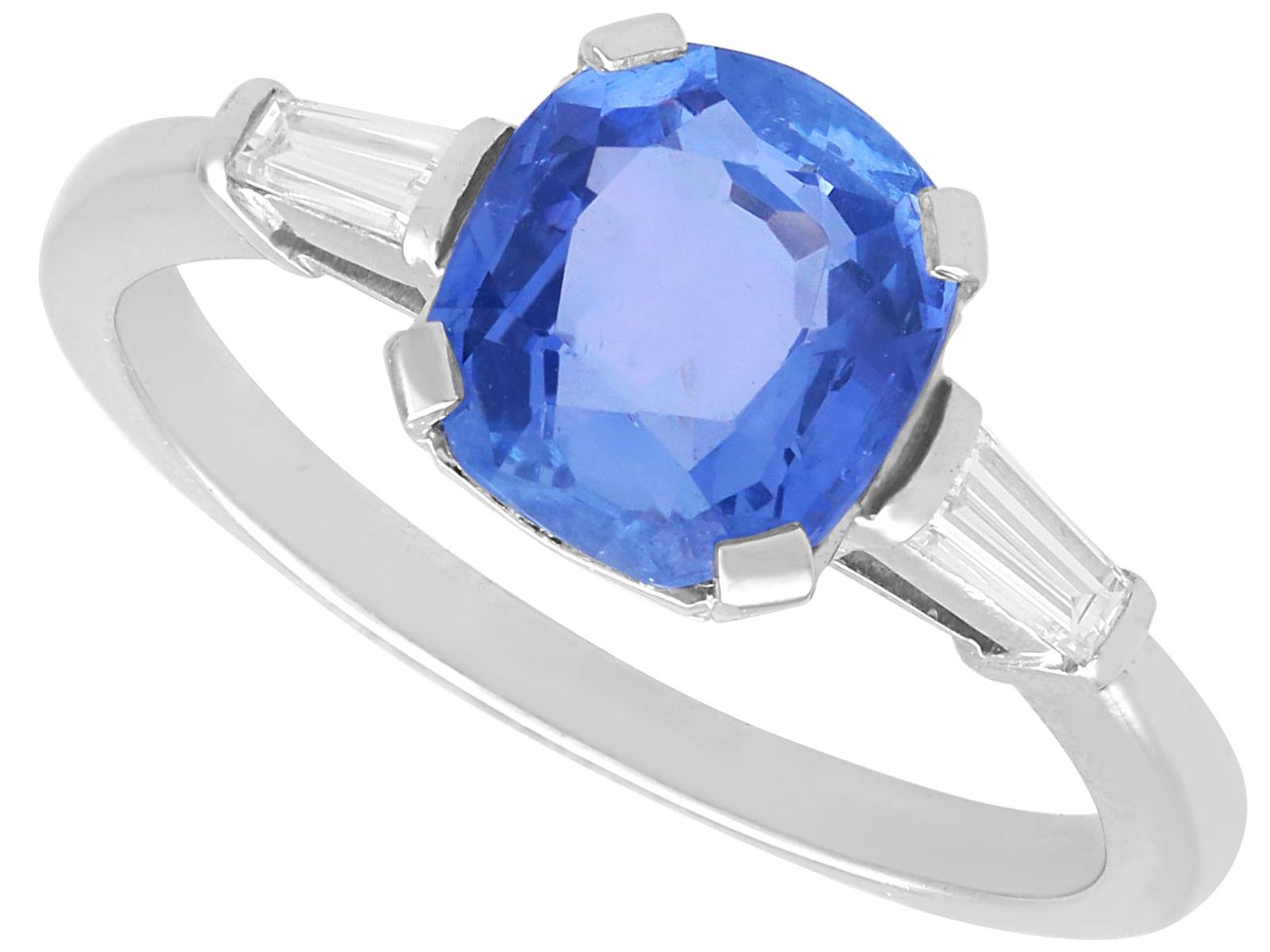 Vintage Art Deco 2.55ct Ceylon Sapphire & 0.20ct Diamond, Platinum Ring c.1945 (1 of 11)