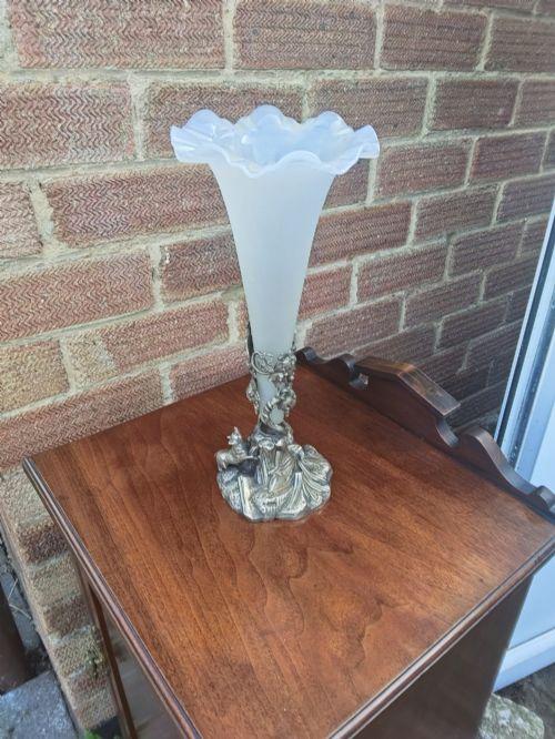 White Metal & Opaque Glass Epergne - Fox & Grapes (1 of 10) White Metal & Opaque Glass Epergne - Fox & Grapes (1 of 10)