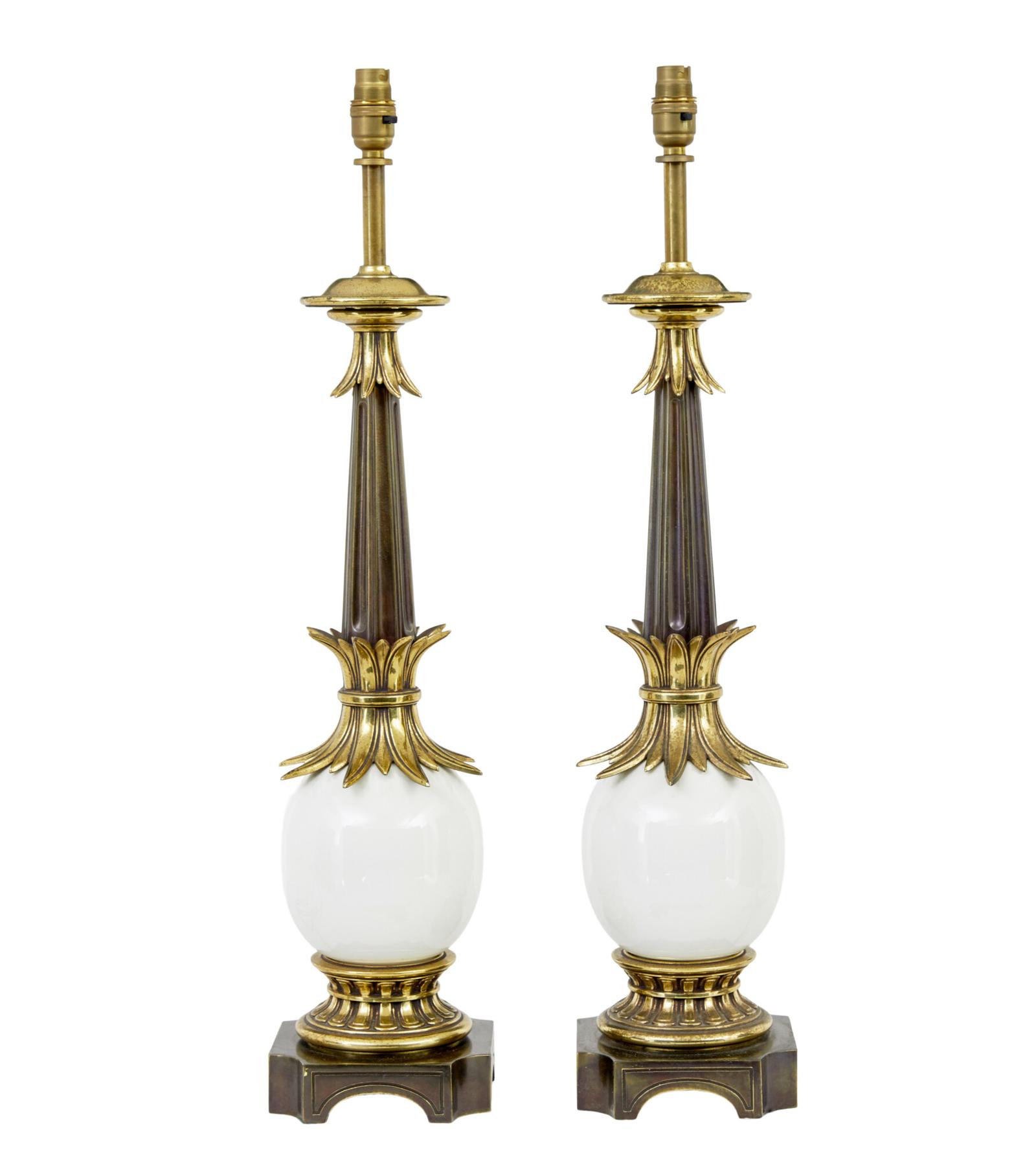 Pair of Art Deco Influenced Brass & Glass Table Lamps (1 of 5)