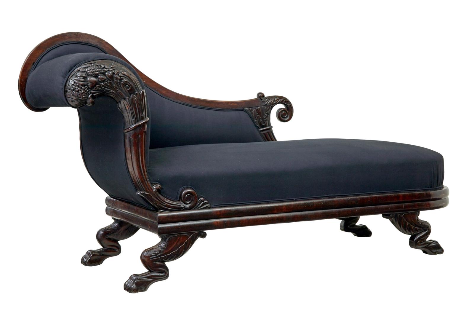 19th Century William IV Carved Mahogany Chaise Longue (1 of 10)