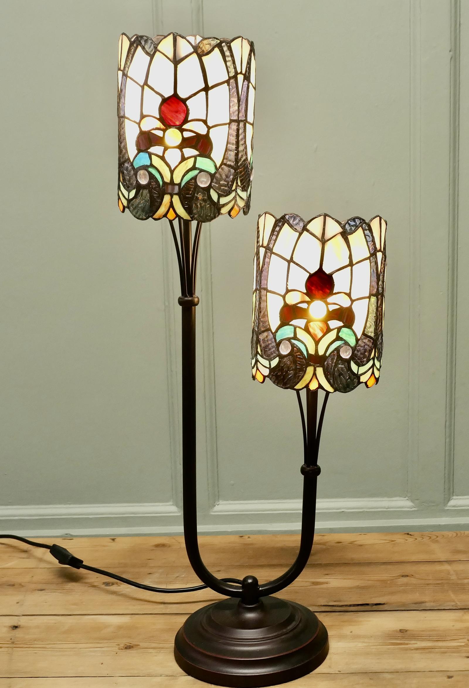 Metal & Jewel Glass Tiffany Style Twin Lamp (1 of 7)
