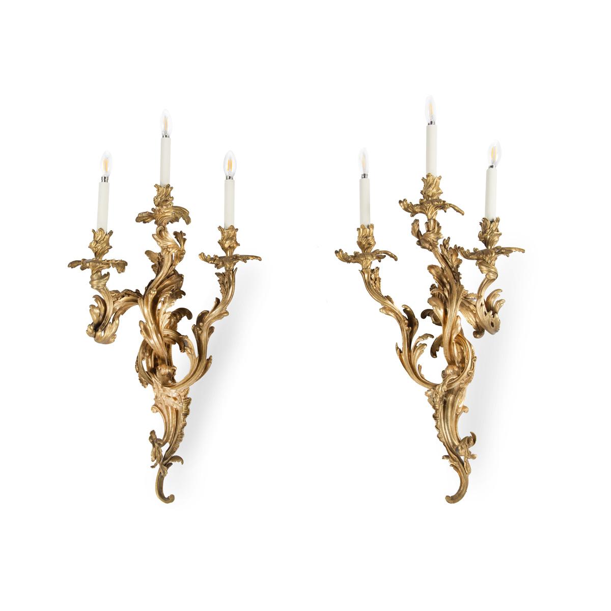 A Fine and Large Pair of 19th Century Ormolu Wall Lights in the Rococo Revival Style (1 of 8) A Fine and Large Pair of 19th Century Ormolu Wall Lights in the Rococo Revival Style (1 of 8)