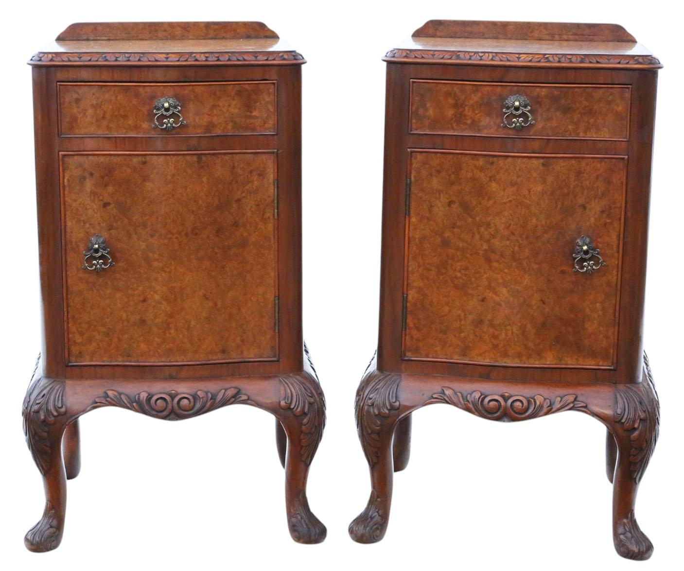 Antique Pair of Burr Walnut Bedside Tables – Fine Quality Nightstands c.1920 (1 of 7)