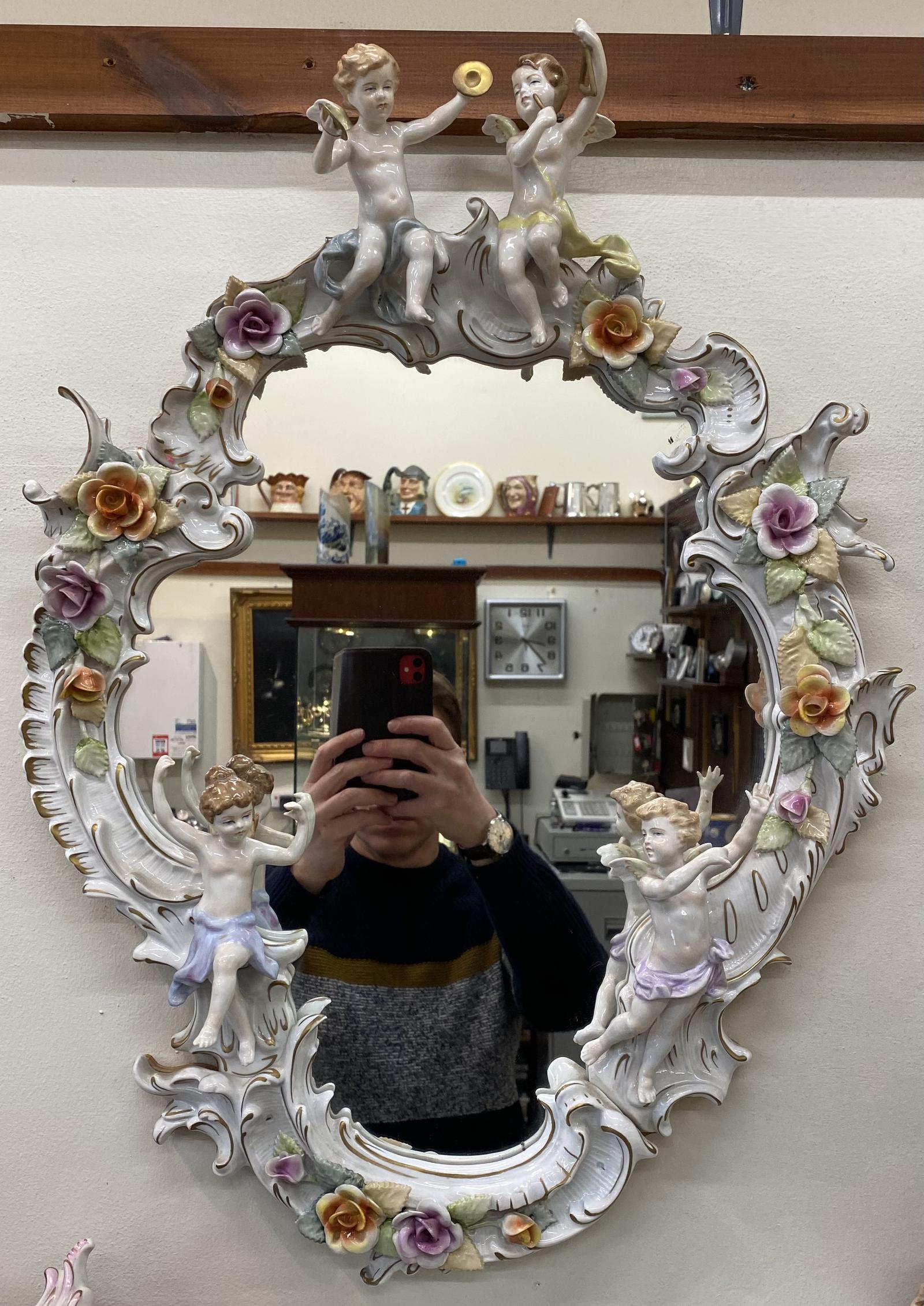 Beautiful Large Sherholtz, Dresden Porcelain Mirror (1 of 5)