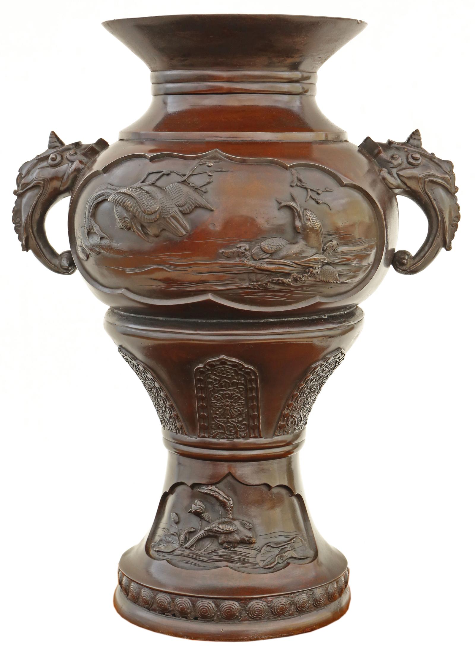 Antique Large 17" Fine Quality Japanese Oriental Bronze Urn Vase Meiji Period 19th Century (1 of 7)