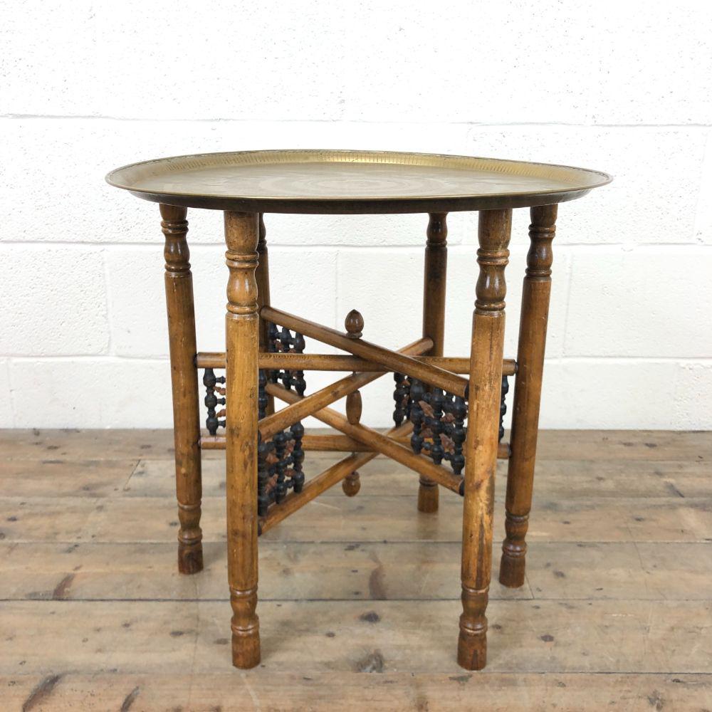 Early 20th Century Folding Table with Brass Top (1 of 6) Early 20th Century Folding Table with Brass Top (1 of 6)