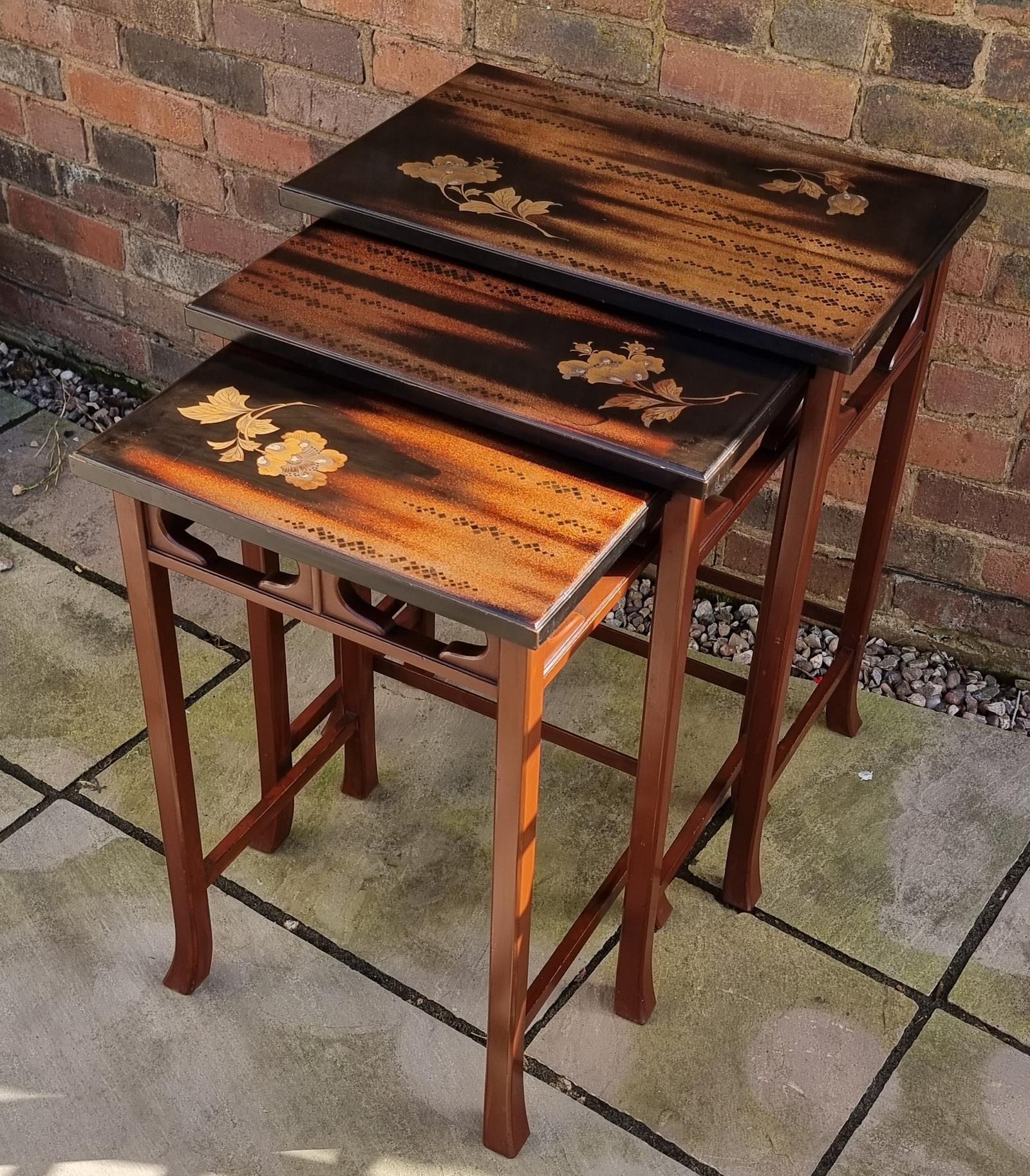 A Set of 3 Japanese Hardwood and Lacquer Nest of Tables (1 of 22)