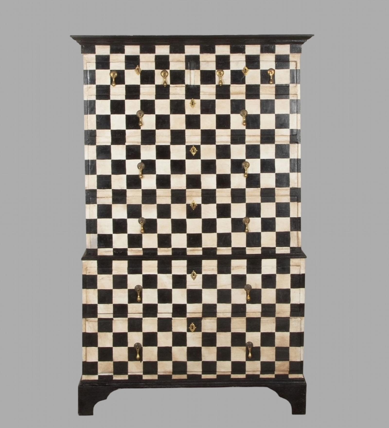 A Highly Decorative 19th Century Painted Chequered Chest on Chest (1 of 7)