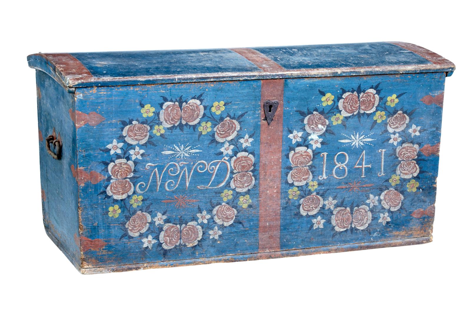 Mid 19th Century Swedish Folk Art Hand Painted Pine Coffer (1 of 10)