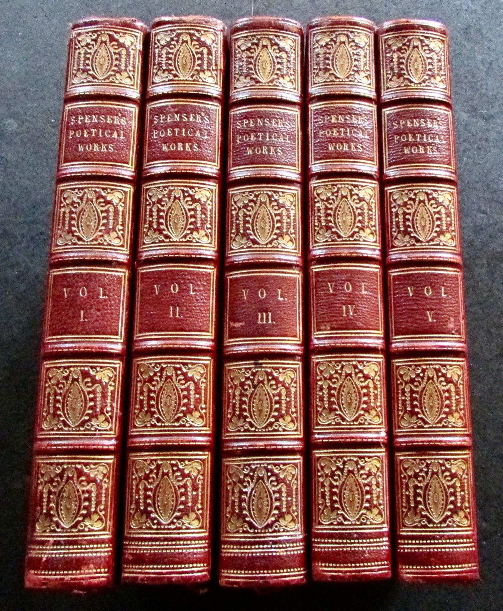 1849 The Poetical Works of Edmund Spencer.  Complete Set of  5  Volumes Full Red Leather & Gilt Bindings (1 of 5)