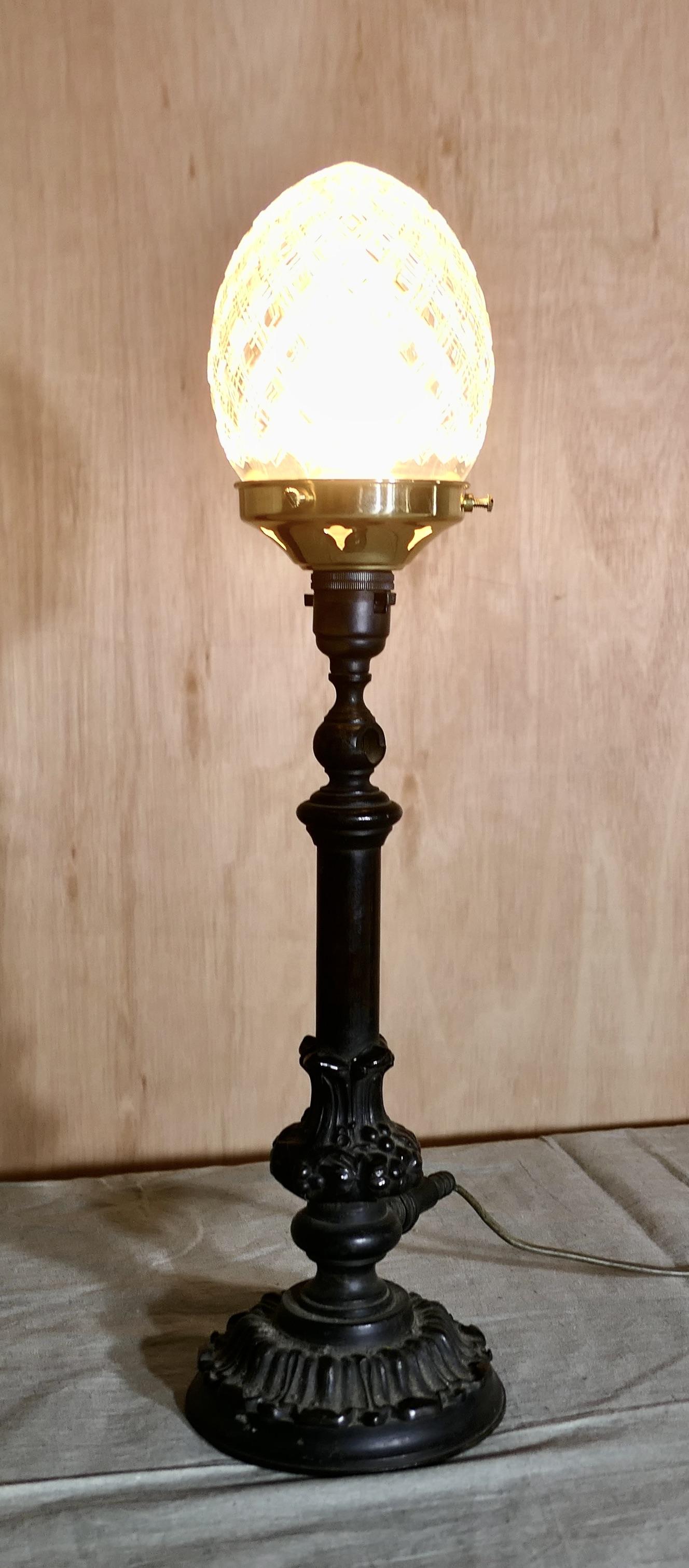 Victorian Bronze Lamp with Diamond Cut Crystal Shade (1 of 8) Victorian Bronze Lamp with Diamond Cut Crystal Shade (1 of 8)