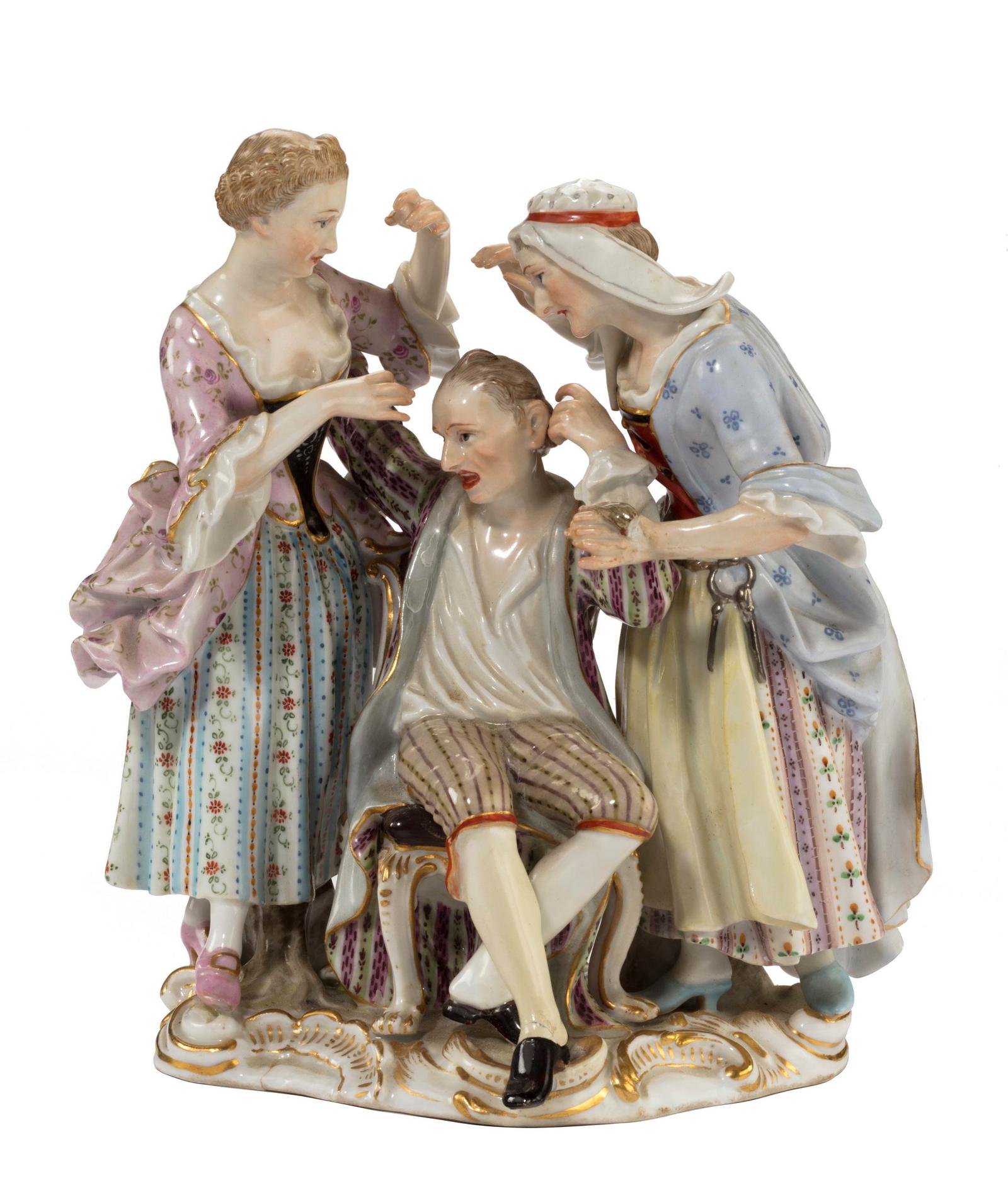 Late 19th Century Meissen Group of Two Women Tormenting a Male (1 of 6) Late 19th Century Meissen Group of Two Women Tormenting a Male (1 of 6)