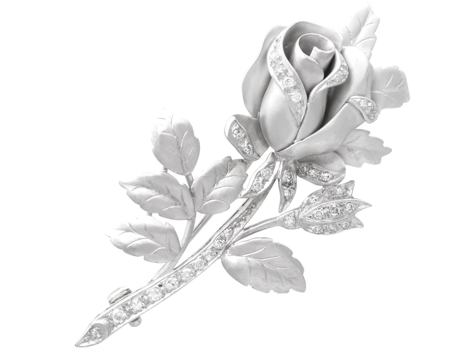 Antique 0.59ct Diamond & 18k White Gold Rose Brooch c.1910 (1 of 13) Antique 0.59ct Diamond & 18k White Gold Rose Brooch c.1910 (1 of 13)