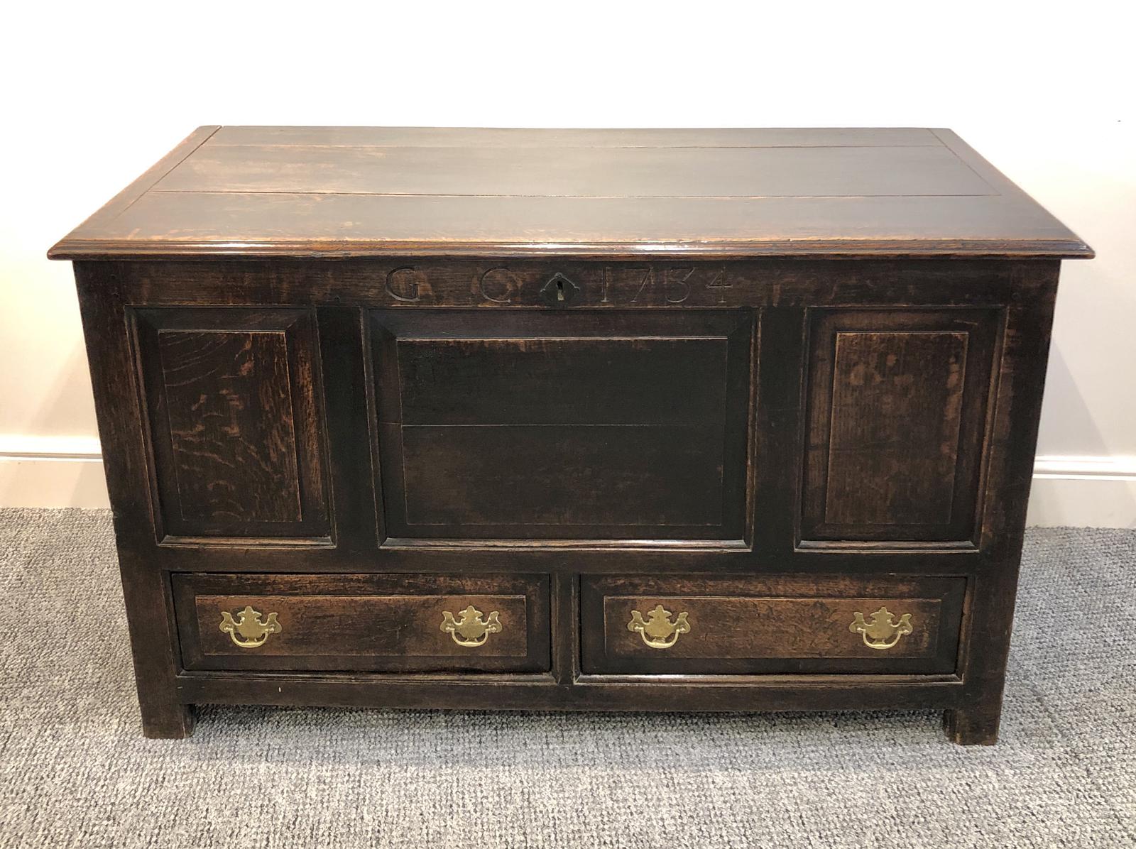 18th Century Oak Mule Chest dated 1734 (1 of 22) 18th Century Oak Mule Chest dated 1734 (1 of 22)