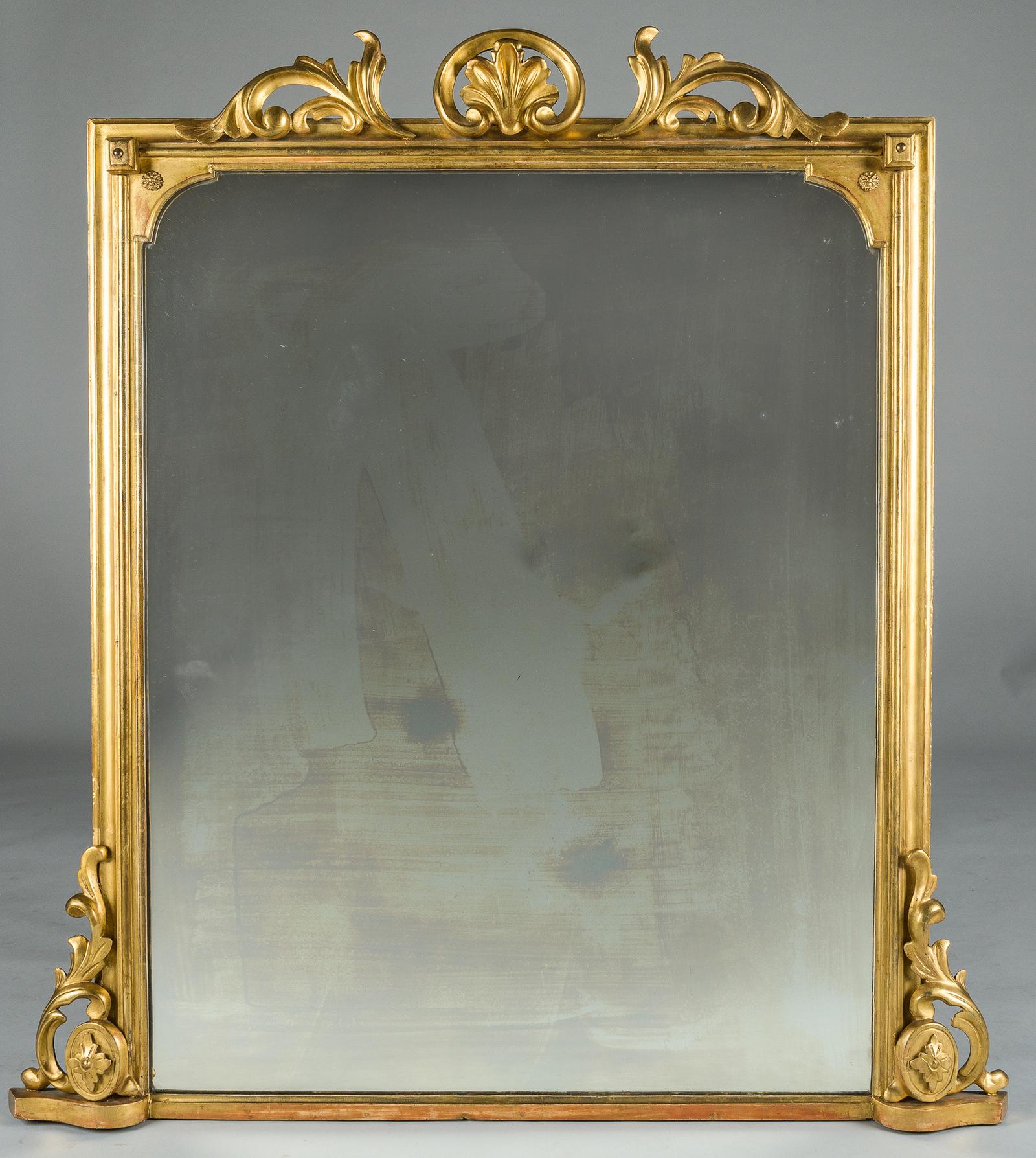 Large 19th Century Victorian English Gilt Overmantle Mirror (1 of 9)