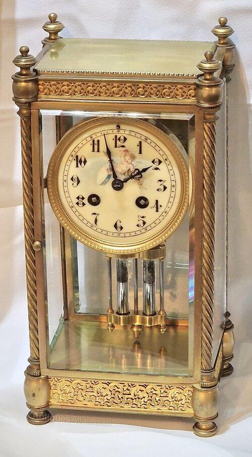 Four Glass Mantel Clock - Cherub Dial (1 of 6) Four Glass Mantel Clock - Cherub Dial (1 of 6)