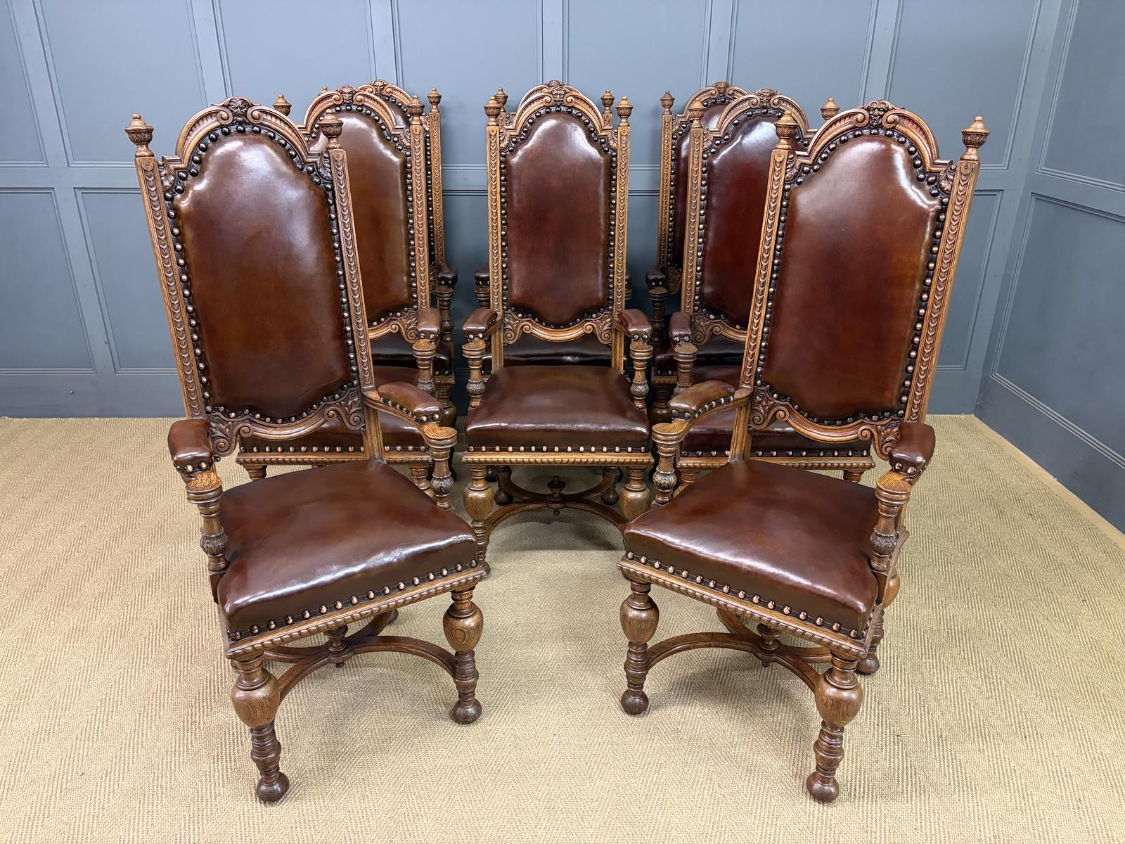 Set of 8 Carved Oak High Back Chairs (1 of 17) Set of 8 Carved Oak High Back Chairs (1 of 17)