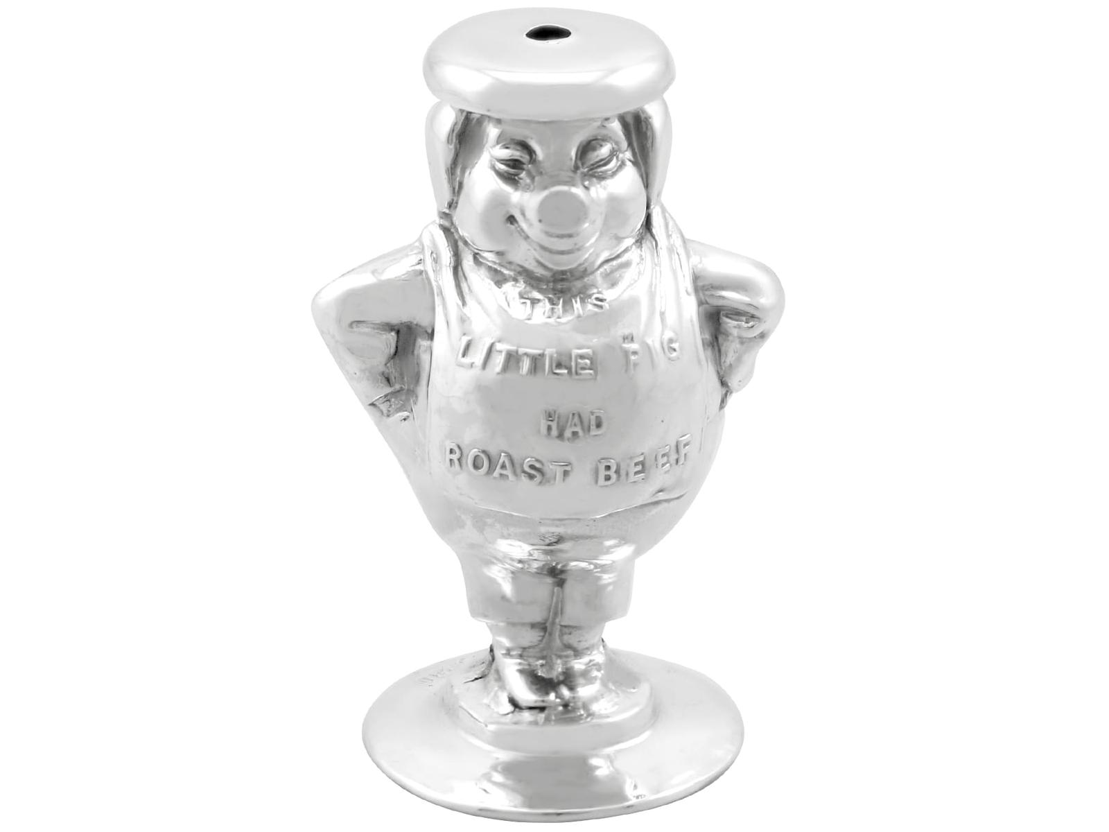 Antique George V Sterling Silver Nursery Rhyme Pig Salt (1911) (1 of 12)