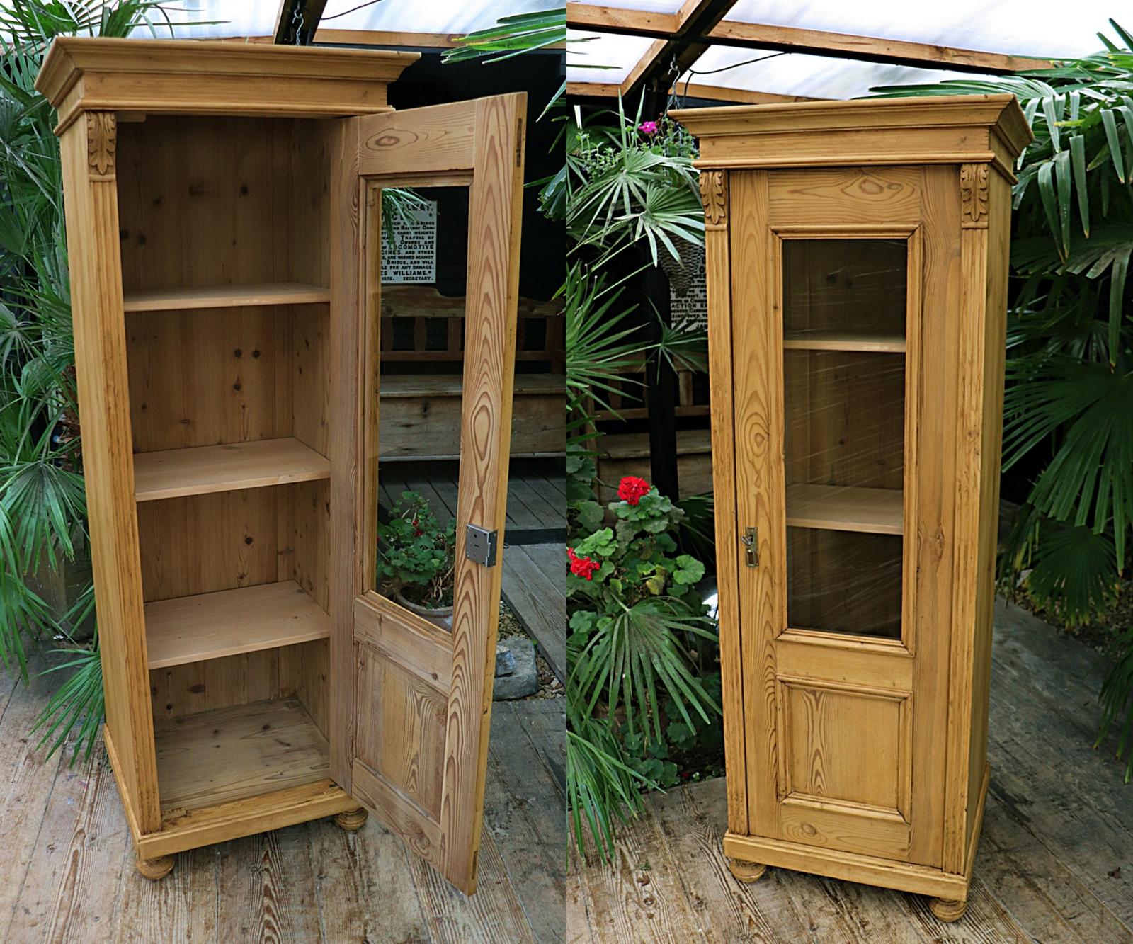 Gorgeous Old Glazed Pine Tall Display Cupboard / Cabinet (1 of 11)