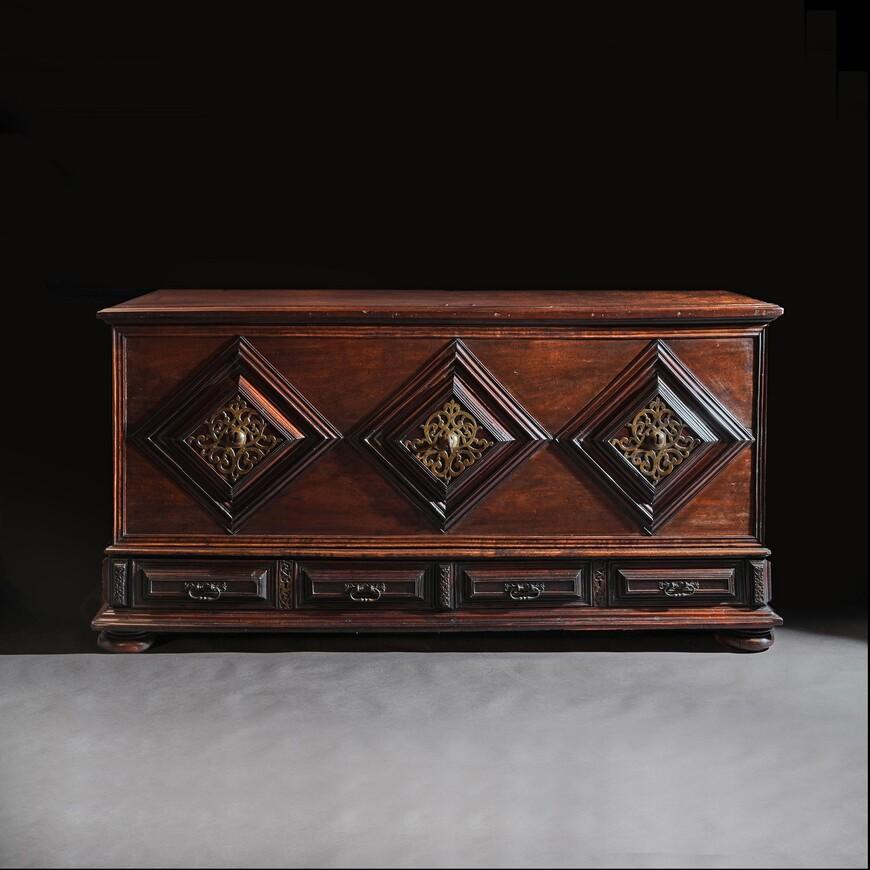 Imposing 17th Century Portuguese Colonial Mahogany & Brass Chest (1 of 6)