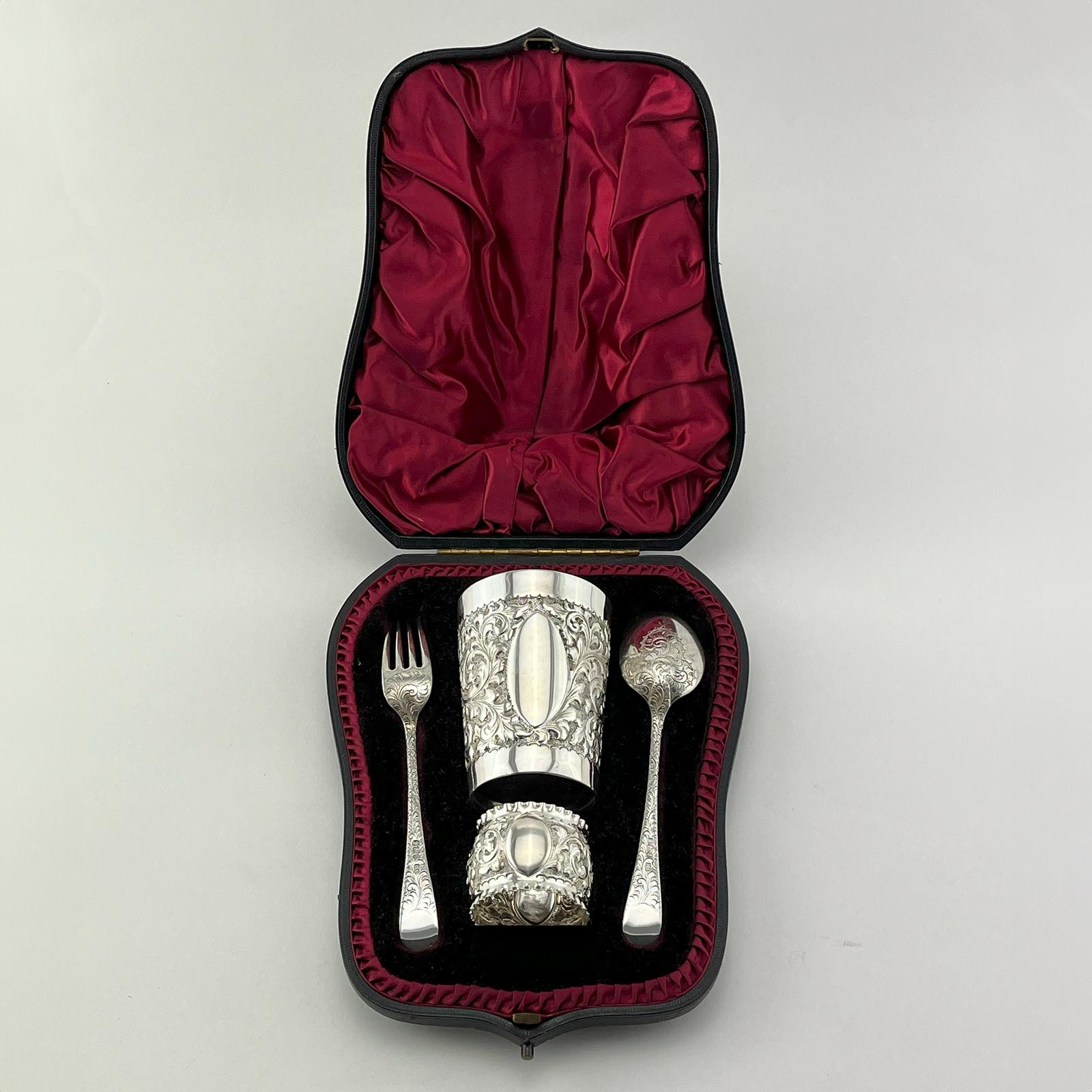 Boxed Victorian Sterling Silver Christening Set (1 of 9)