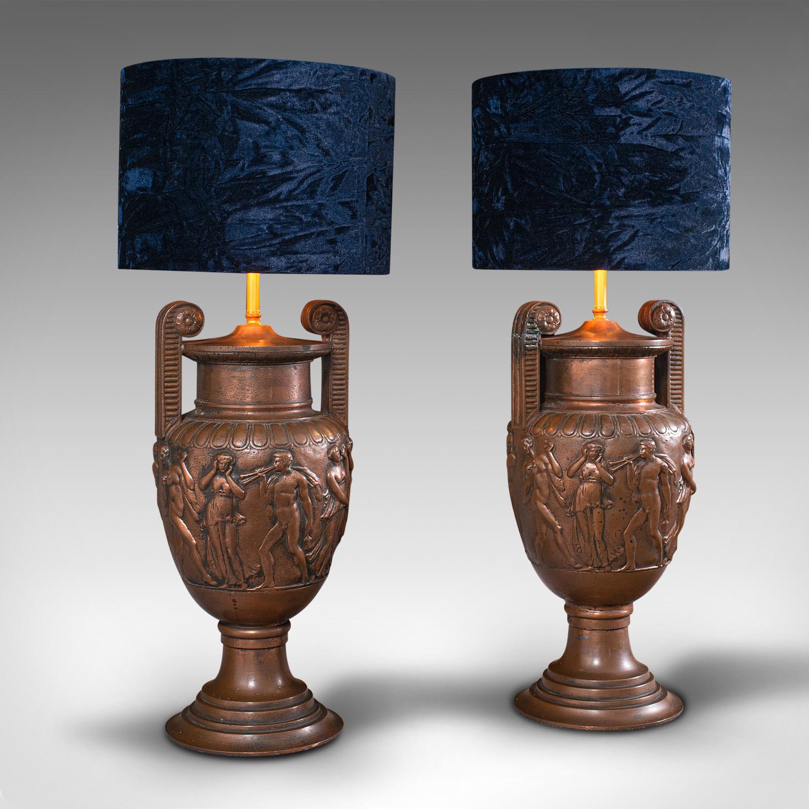Pair of Antique Decorative Lamps, Bronze, Table Light, Townley Vase, Victorian (1 of 12)