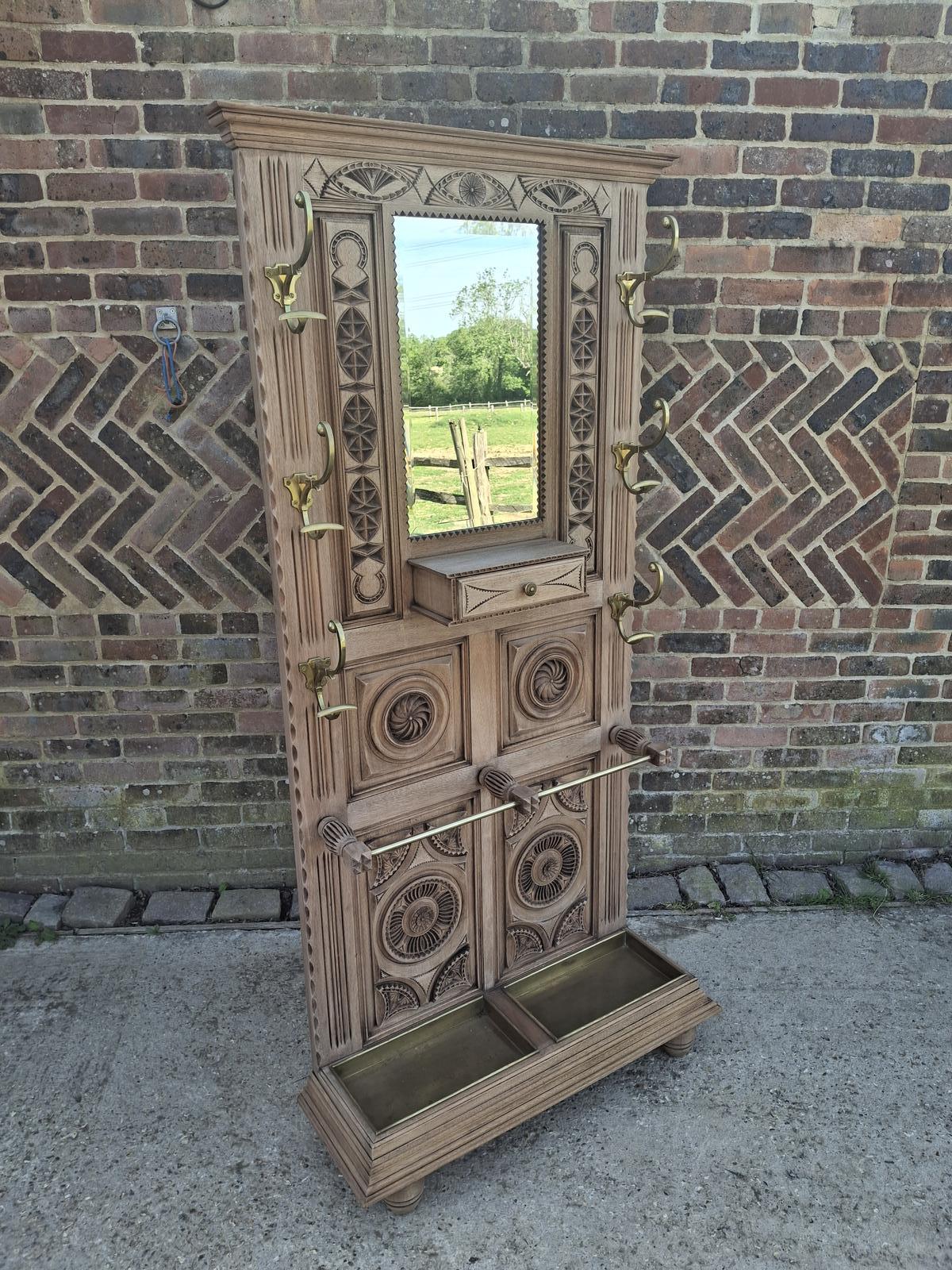 Antique French Bleached Oak Hall Stand Coat Rack Walking Stick Stand & Mirror (1 of 19) Antique French Bleached Oak Hall Stand Coat Rack Walking Stick Stand & Mirror (1 of 19)