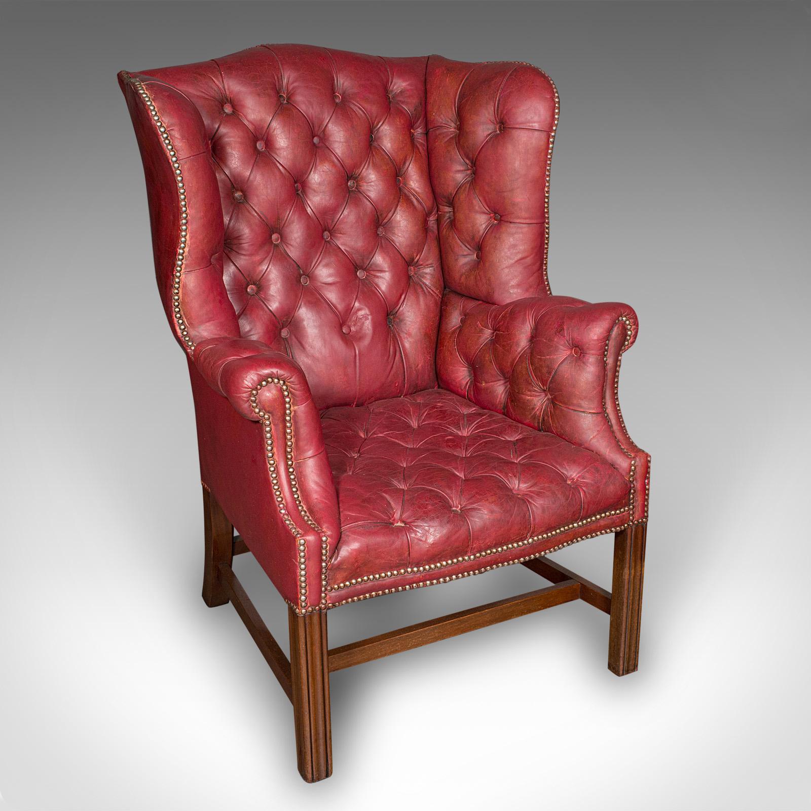 Antique Fireside Wing Back Armchair, English, Leather, Lounge Chair, Edwardian (1 of 10)