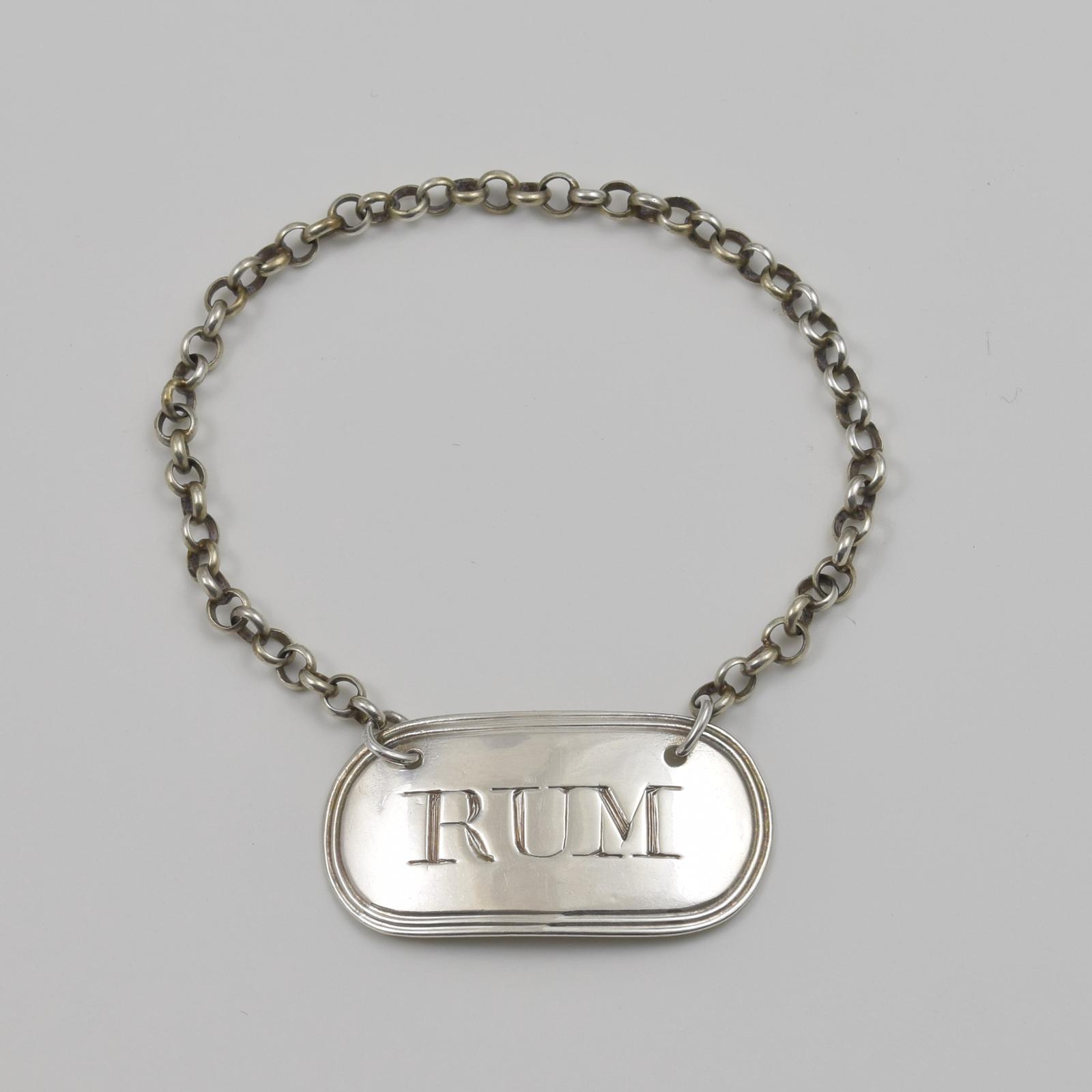 Rare Georgian Elizabeth Morley Miniature "One Go" Silver Rum Individual Decanter Wine Label (1 of 5)