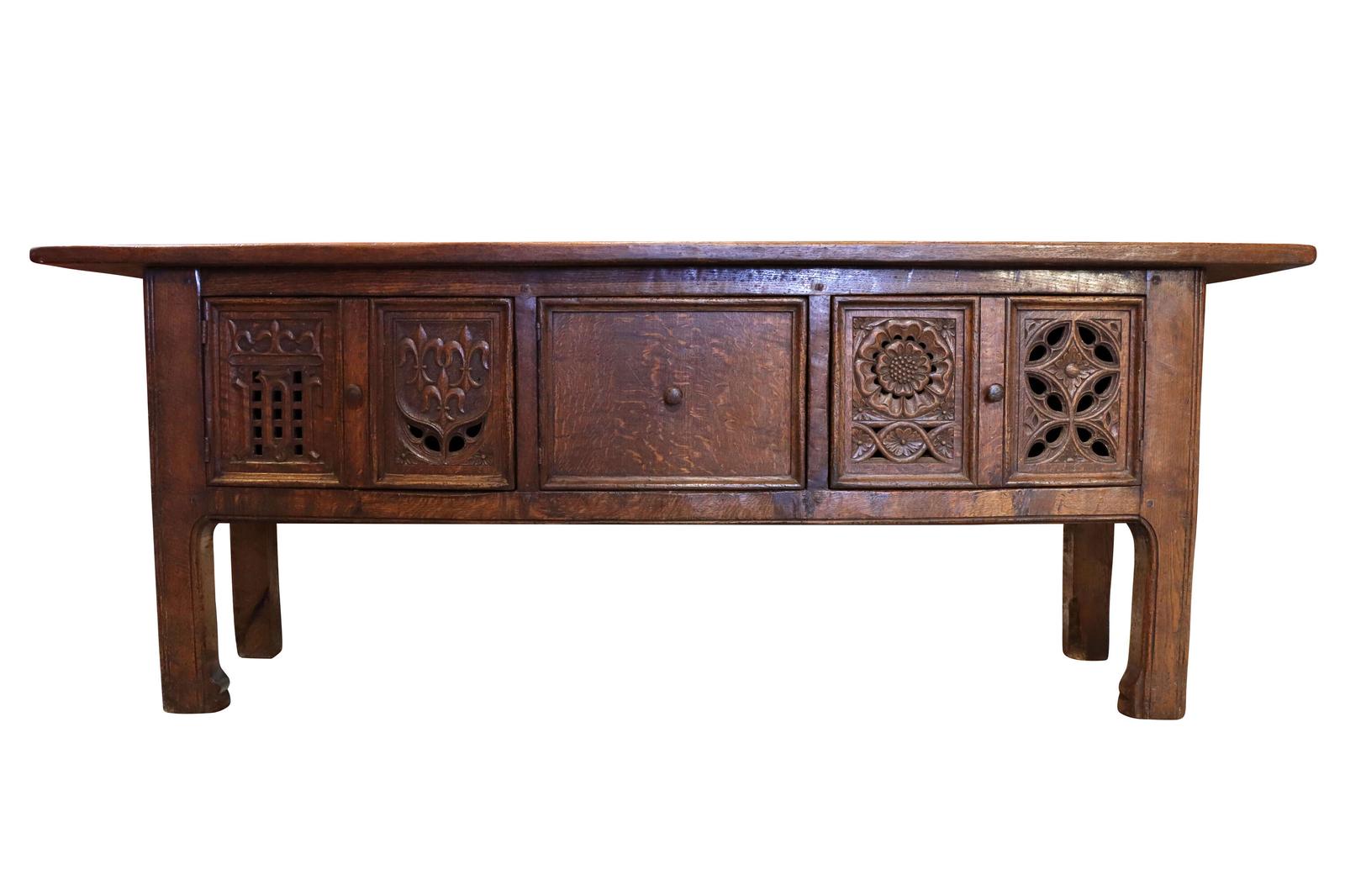 Late 19th Century Carved Oak Gothic Revival Dresser Base of Narrow Proportions (1 of 8) Late 19th Century Carved Oak Gothic Revival Dresser Base of Narrow Proportions (1 of 8)