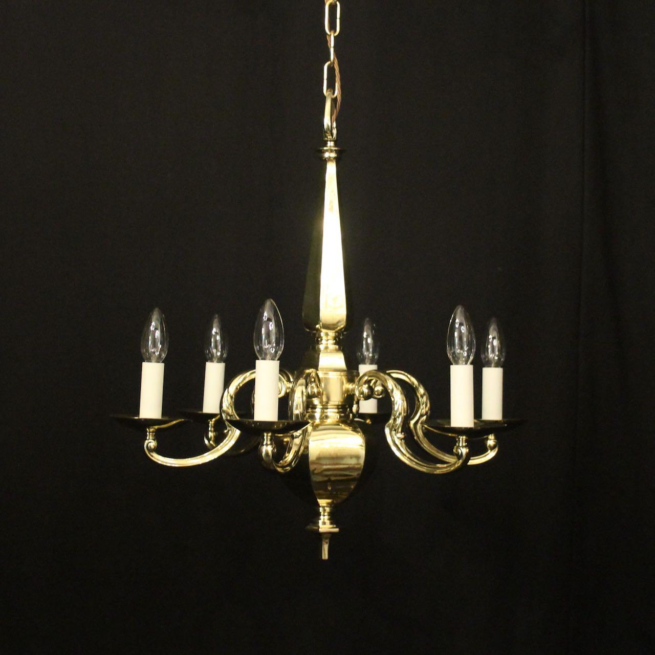 English Brass Art Deco 6 Light Chandelier (1 of 10)