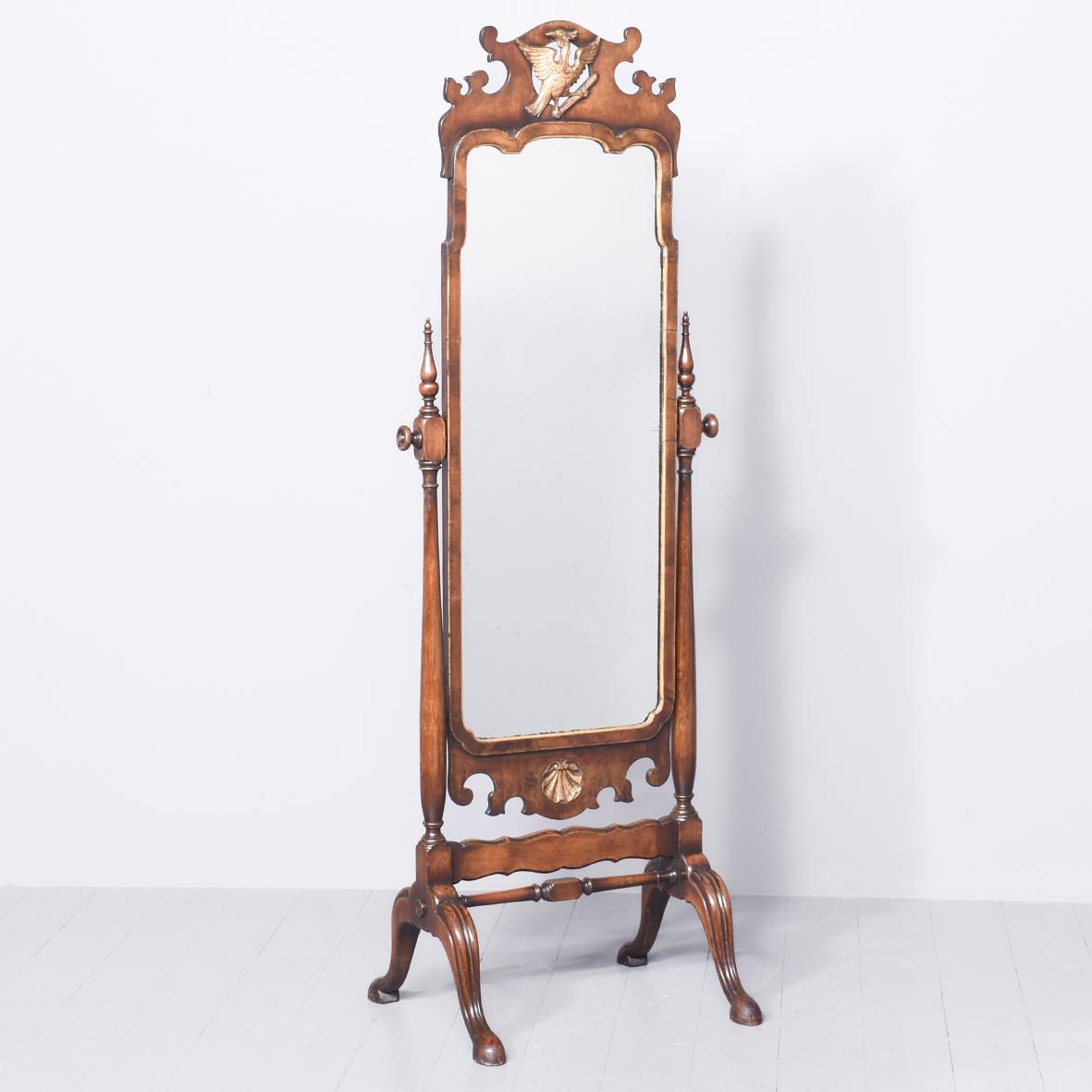 Rare, Georgian Style Gilded Walnut Tall Cheval Mirror c.1880 (1 of 8)