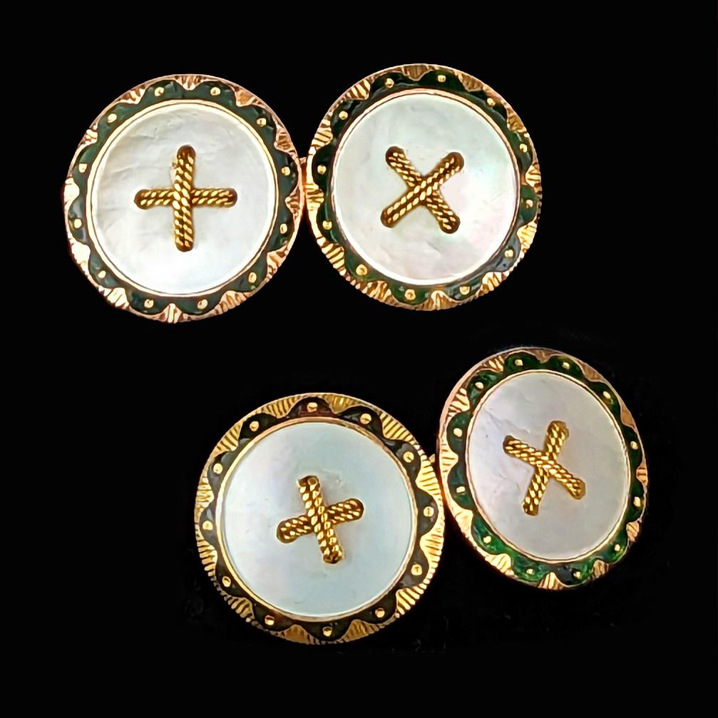 Antique Cufflinks Mother of Pearl Edwardian 9ct Gold Birmingham 1906 Buttons (1 of 7)