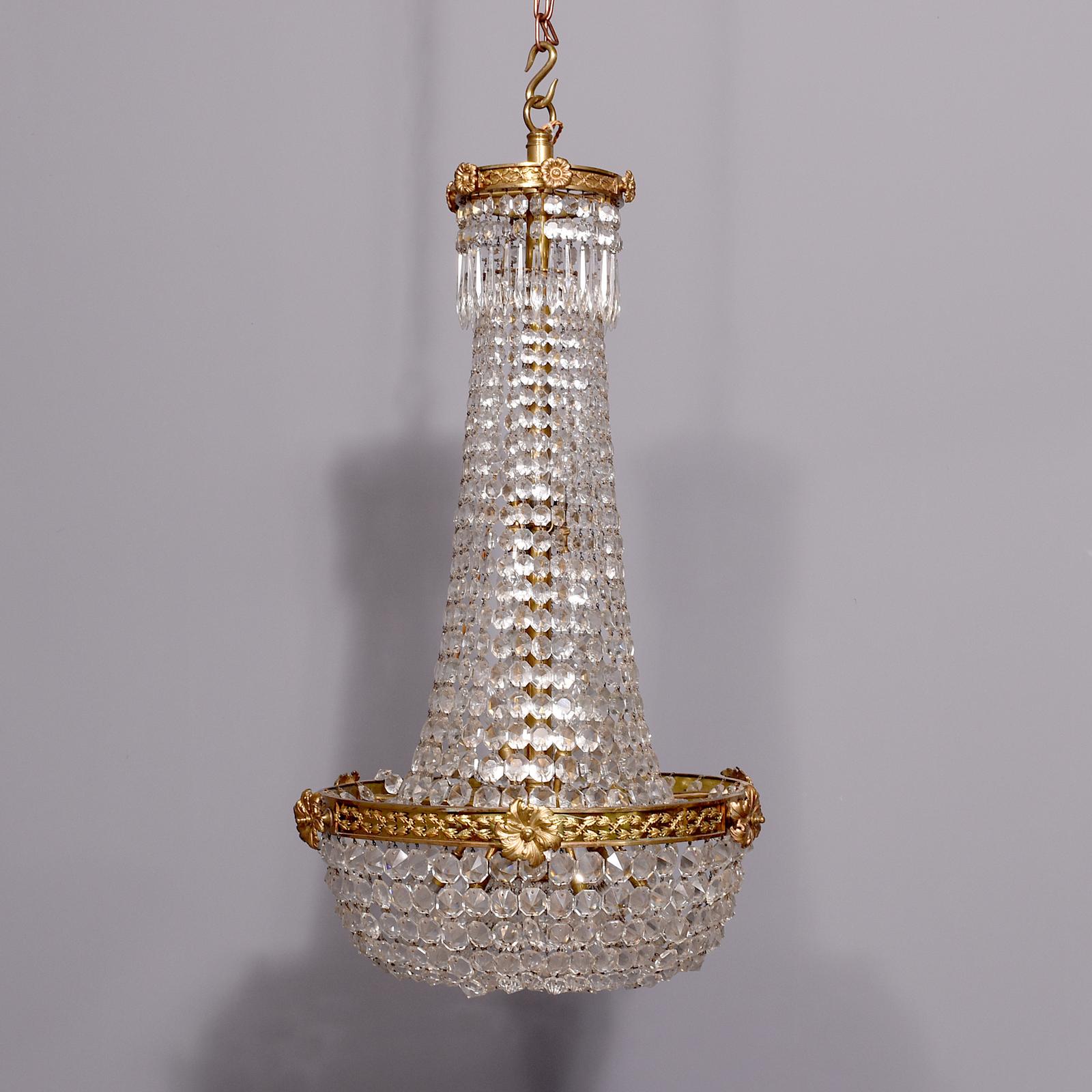 Empire Style Brass & Glass Chandelier (1 of 9)