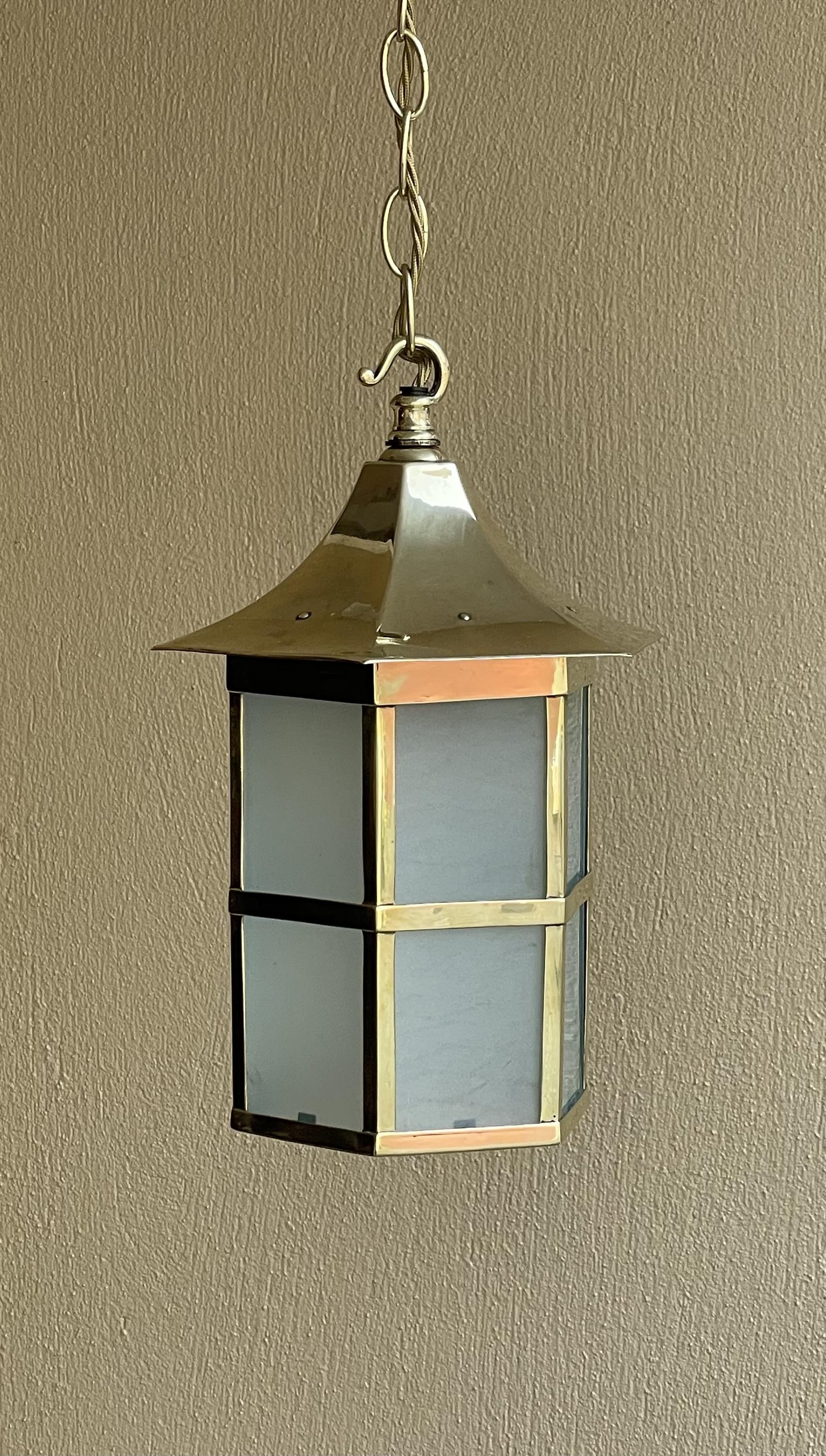 Edwardian Period Hexagonal Brass Hall Lantern (1 of 5)