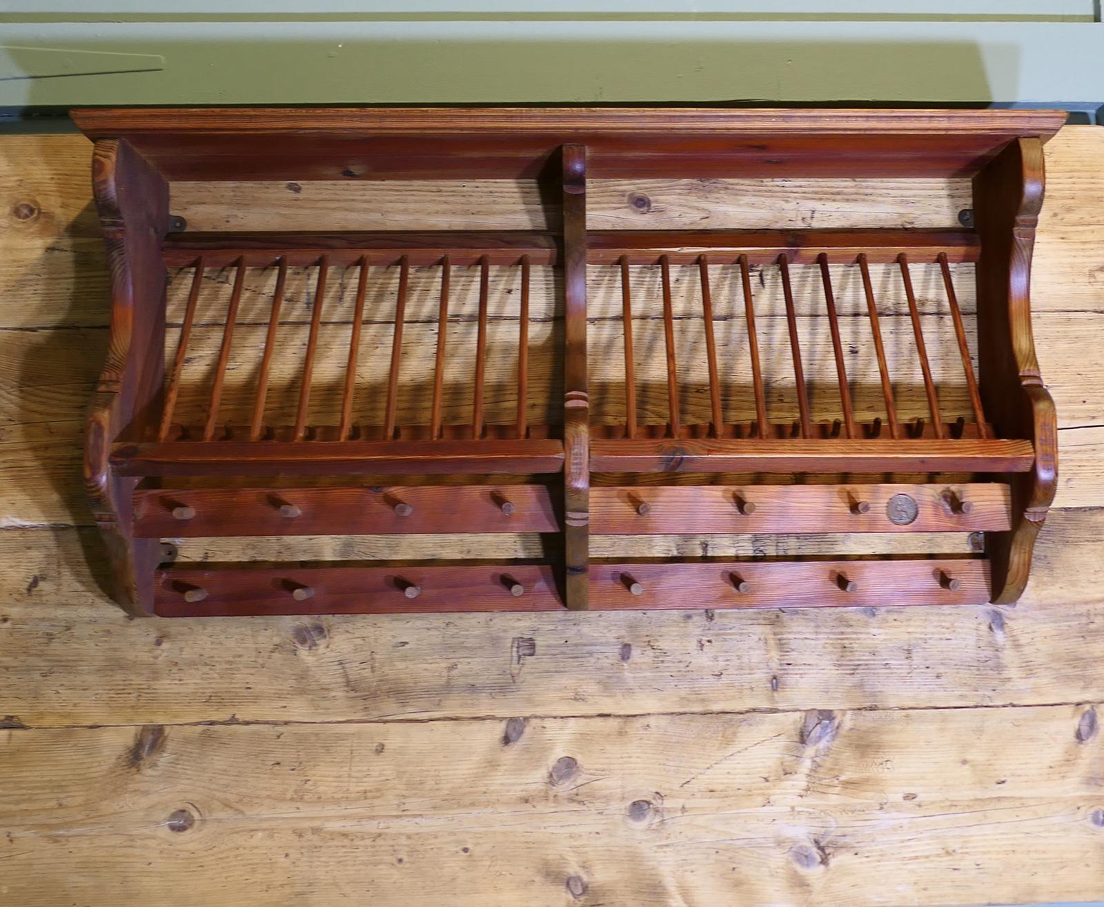 Large Penny Pine Wall Hanging Plate Draining Rack (1 of 6) Large Penny Pine Wall Hanging Plate Draining Rack (1 of 6)
