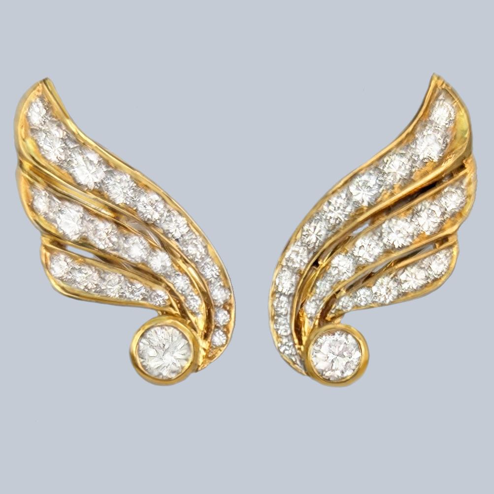 1960s Diamond Wing Earrings – 1.6ct Brilliant Cut in 18ct Gold – Post/clip Fittings (1 of 12)