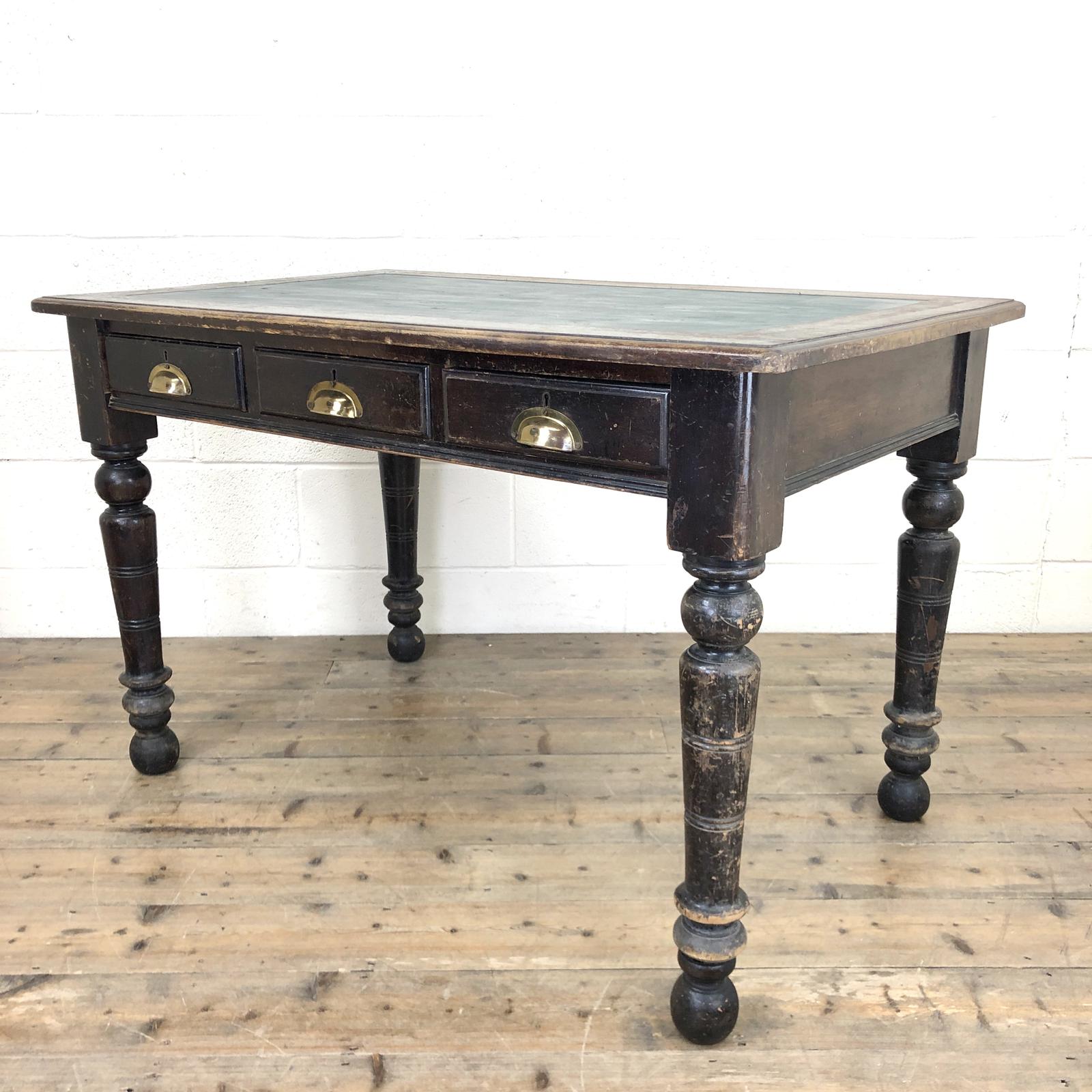 Early 20th Century Desk with Green Painted Top (1 of 10) Early 20th Century Desk with Green Painted Top (1 of 10)